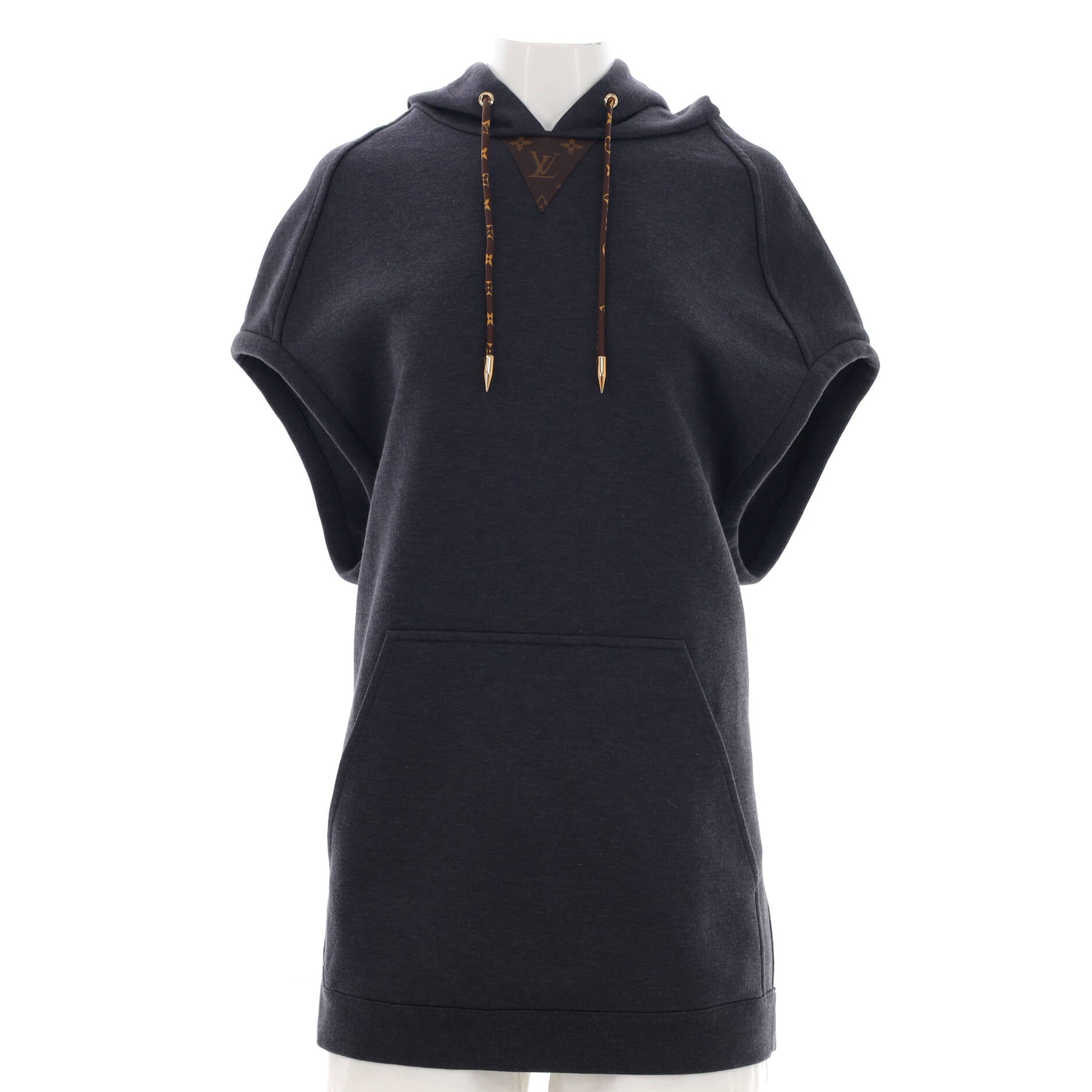 Women's Front Pocket Sleeveless Hoodie Cotton Blend with Monogram Canvas Detail