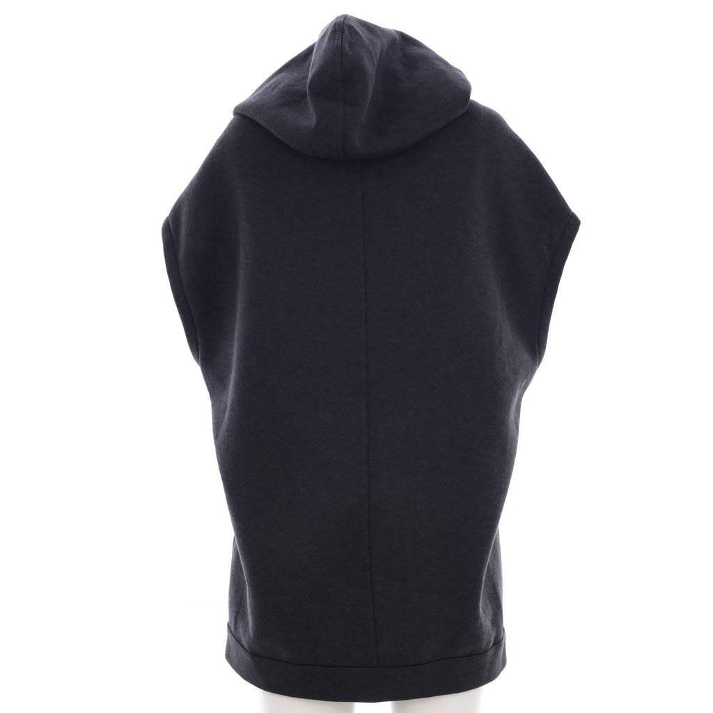 Women's Front Pocket Sleeveless Hoodie Cotton Blend with Monogram Canvas Detail