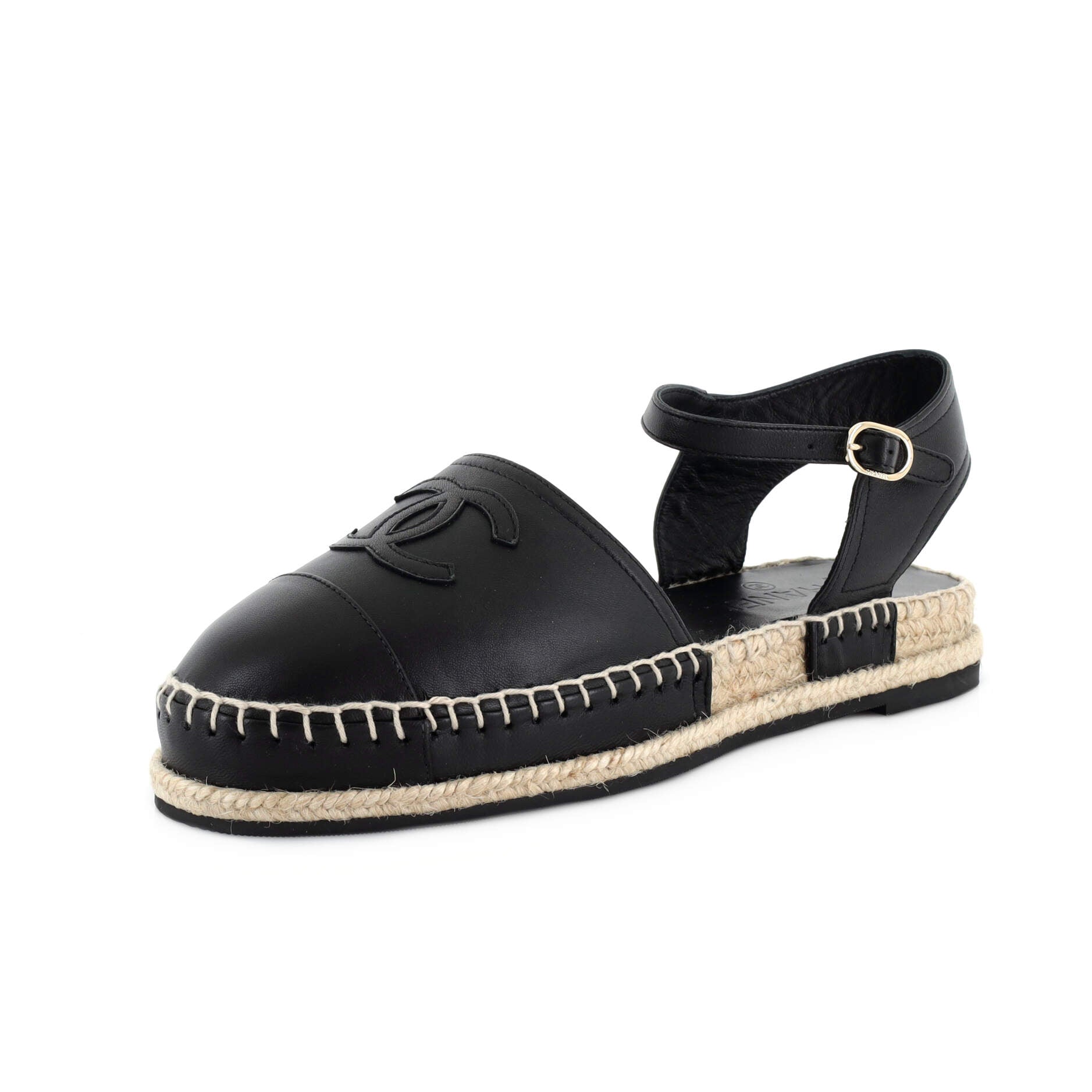 Women's CC Cap Toe Ankle Strap Espadrilles Leather