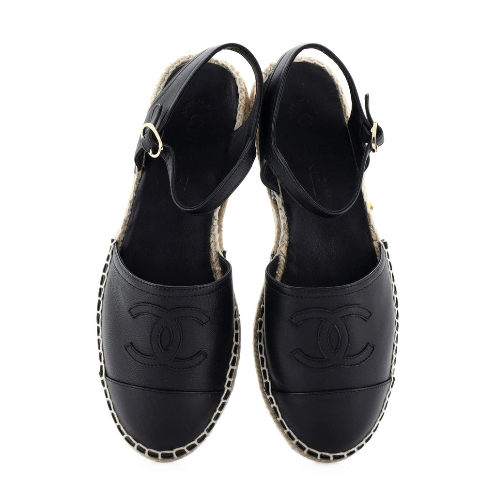 Women's CC Cap Toe Ankle Strap Espadrilles Leather