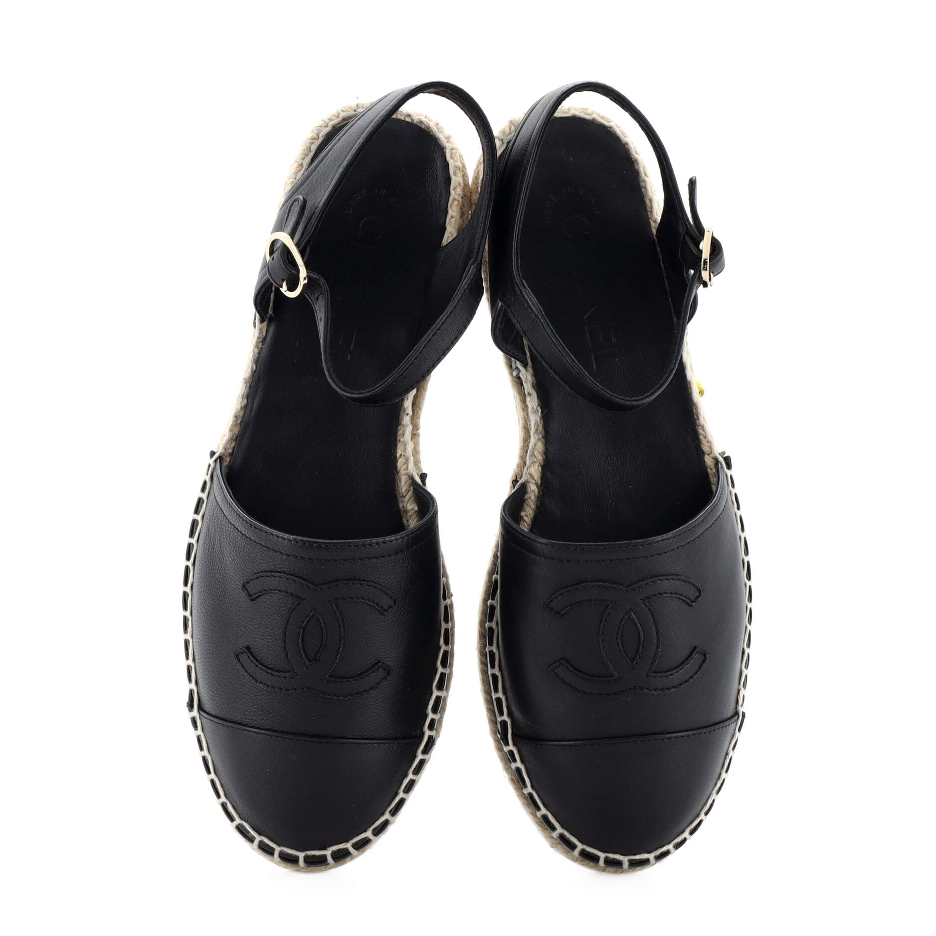 Women's CC Cap Toe Ankle Strap Espadrilles Leather