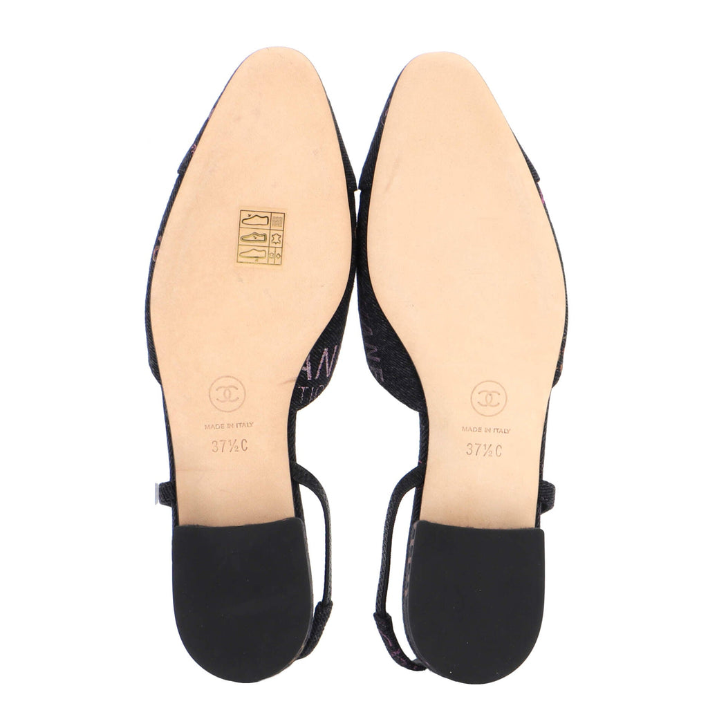 Women's Denim Mood Cap Toe Slingback Flats Logo Printed Denim