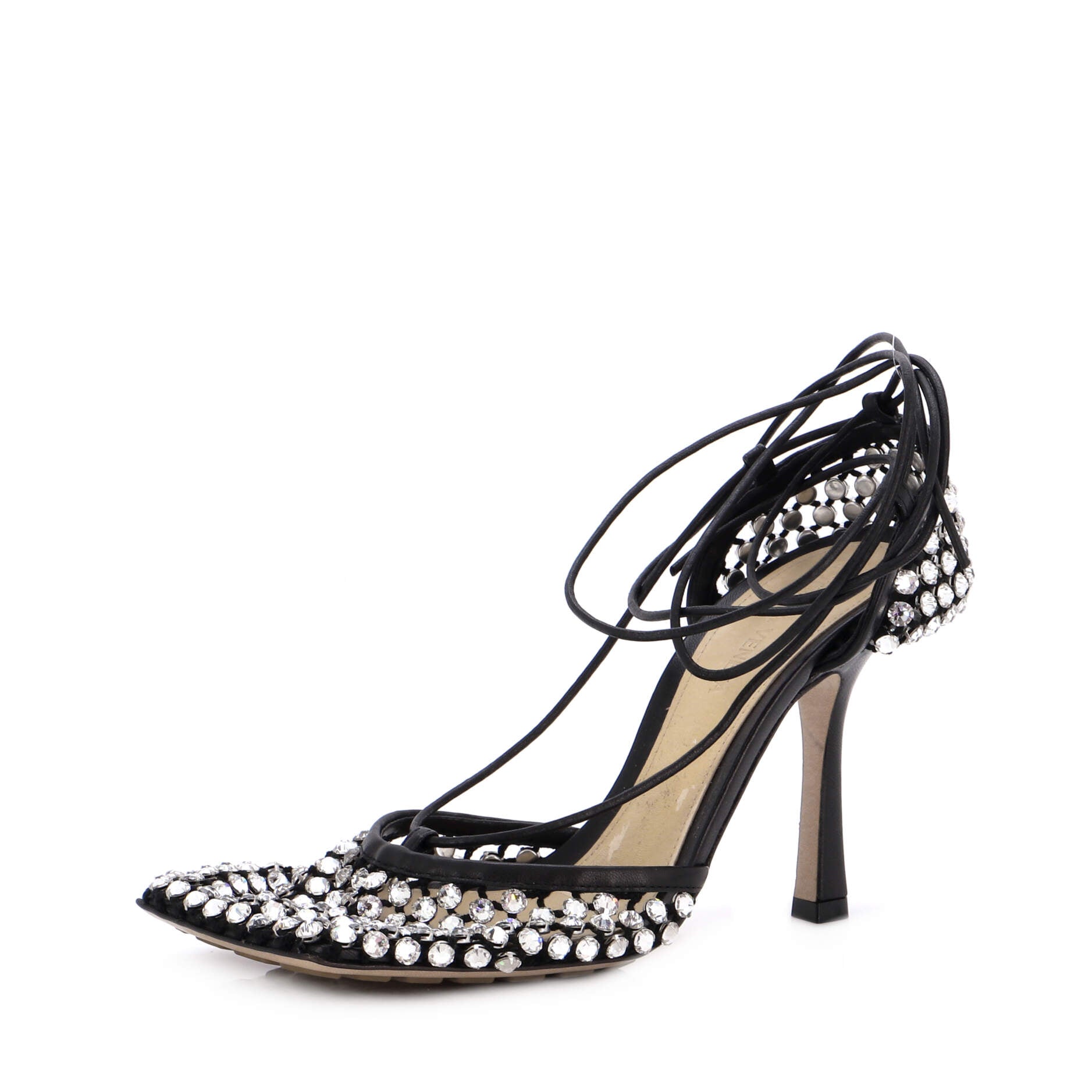Women's Sparkle Stretch Heeled Sandals Crystal Embellished Mesh and Leather