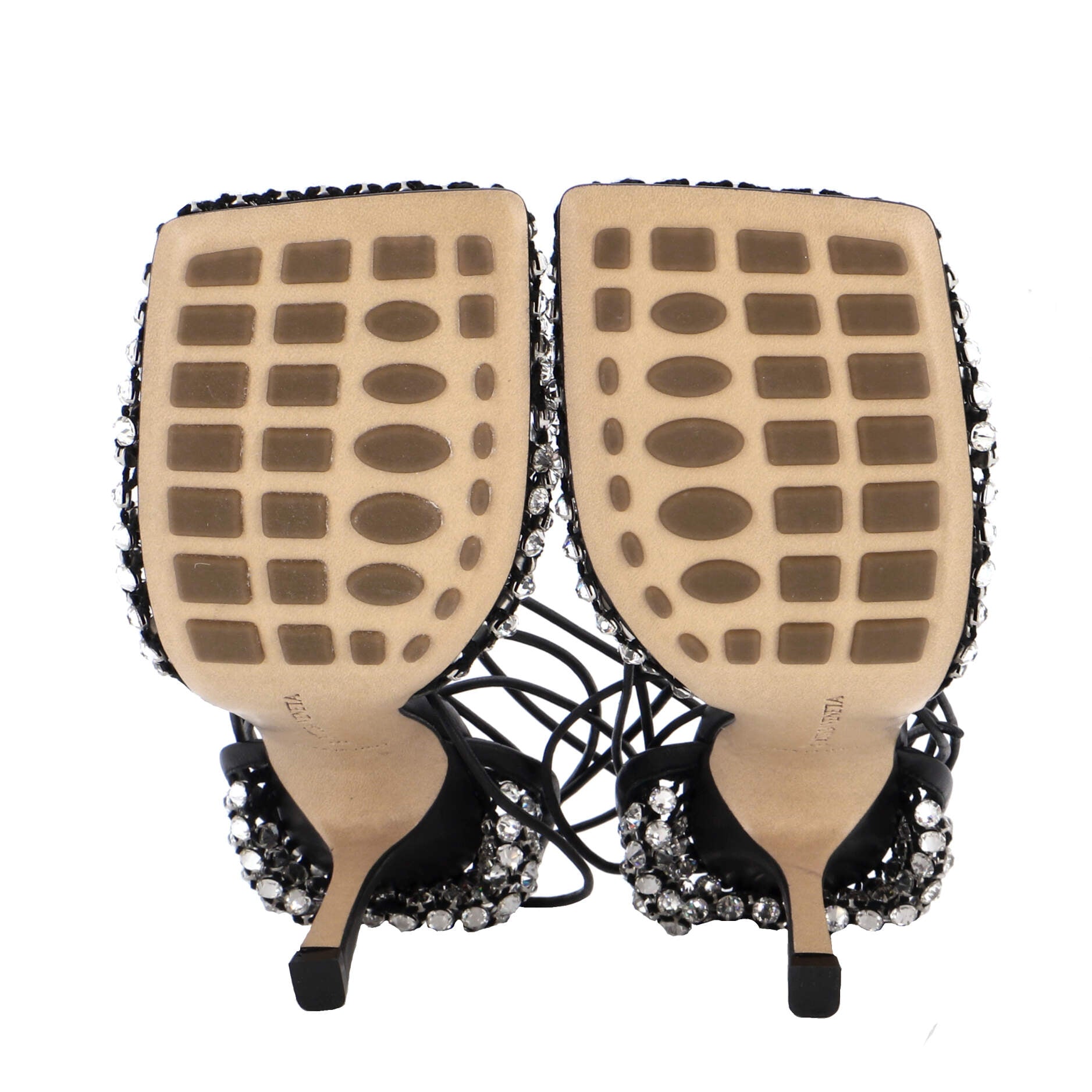 Women's Sparkle Stretch Heeled Sandals Crystal Embellished Mesh and Leather