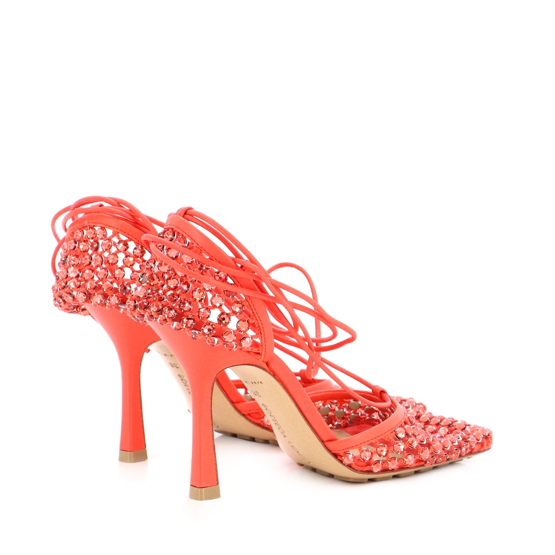 Women's Sparkle Stretch Heeled Sandals Crystal Embellished Mesh and Leather