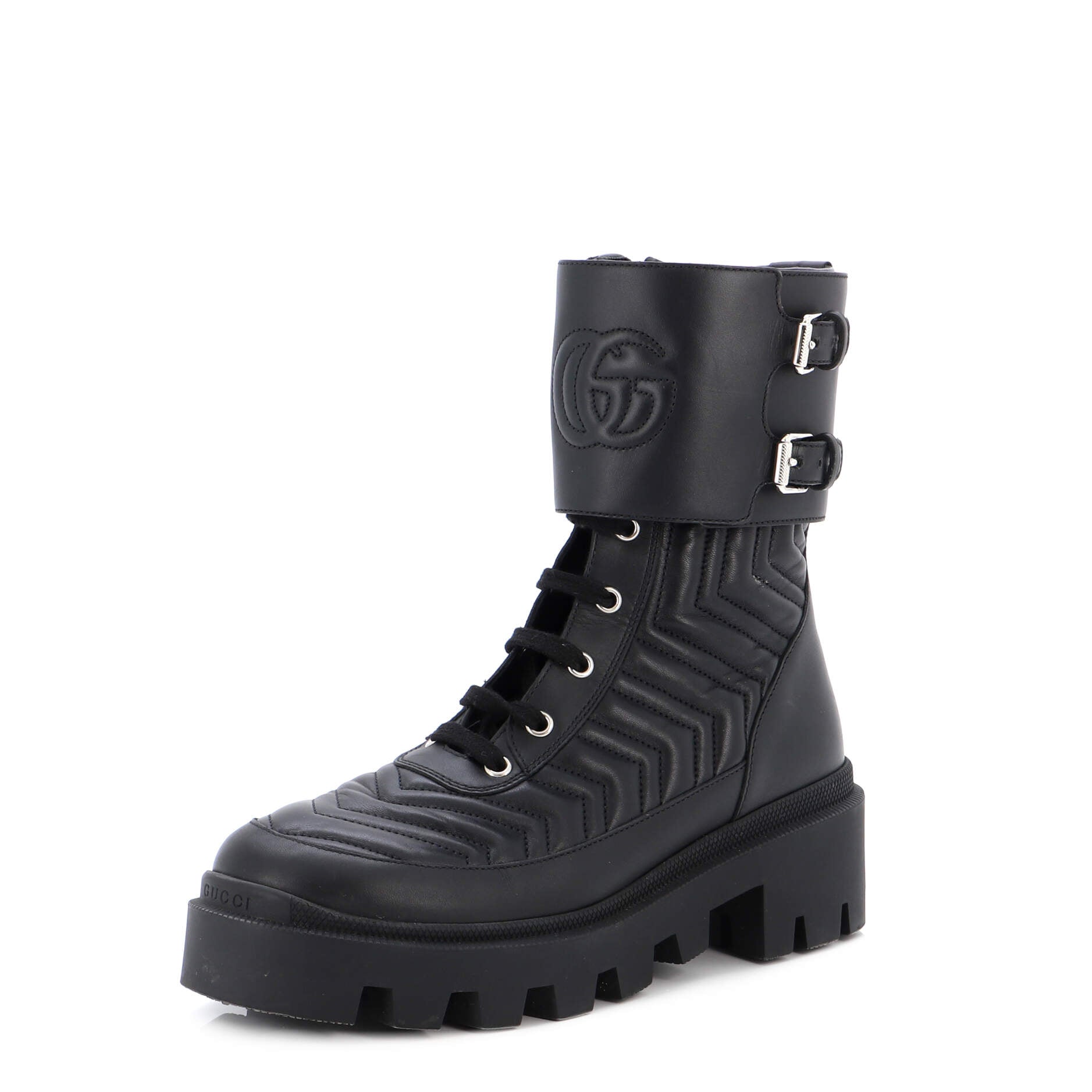 Women's GG Marmont Platform Combat Boots Matelasse Leather