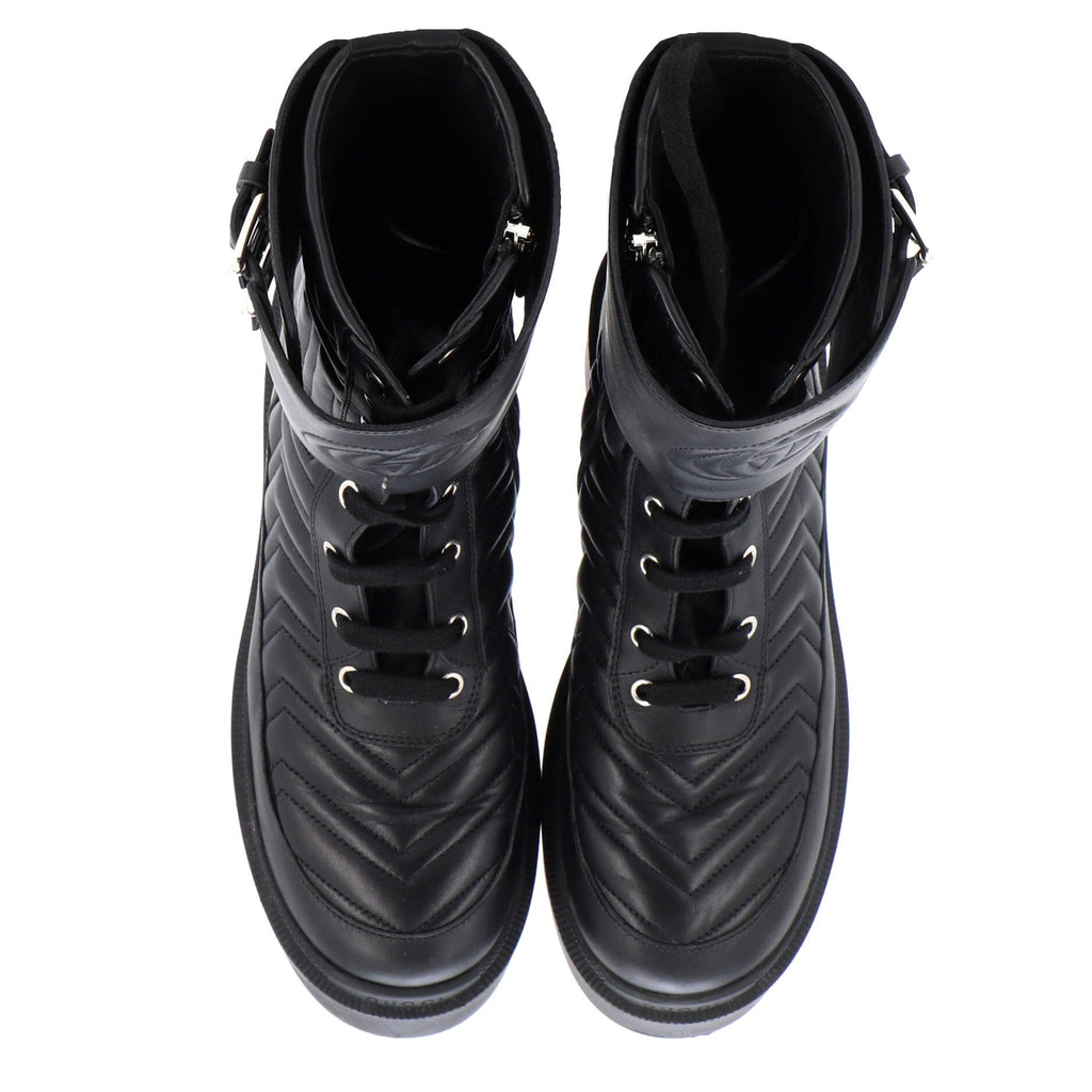 Women's GG Marmont Platform Combat Boots Matelasse Leather