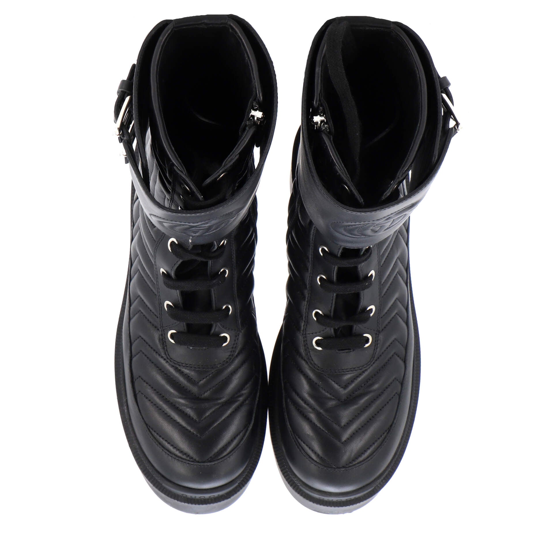 Women's GG Marmont Platform Combat Boots Matelasse Leather