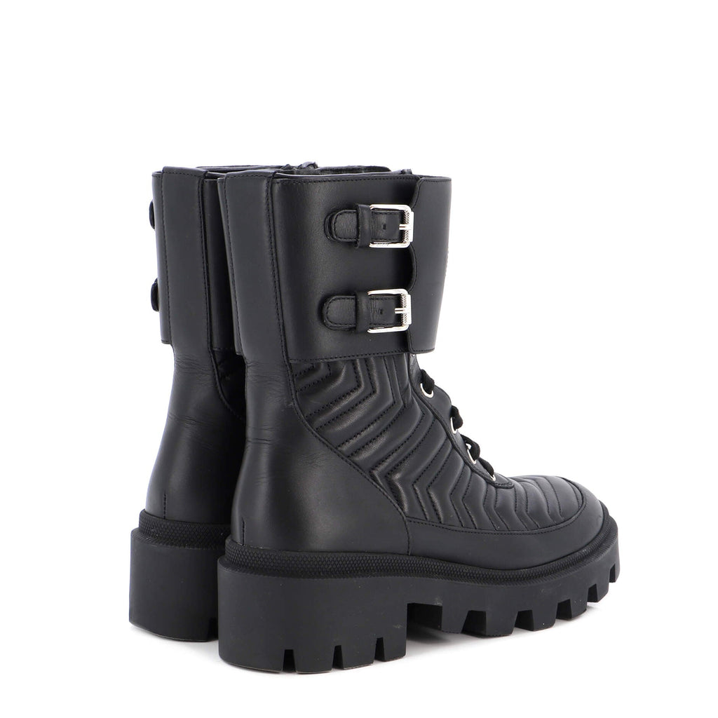 Women's GG Marmont Platform Combat Boots Matelasse Leather