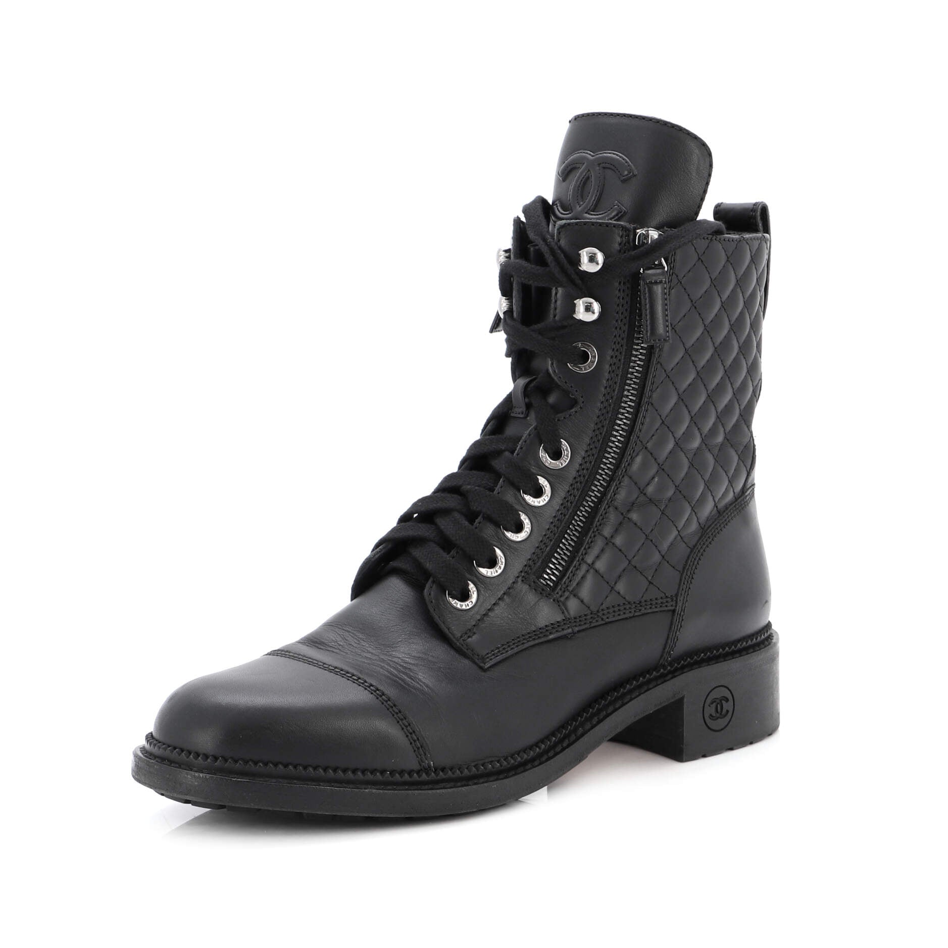 Women's CC Zip Up Combat Boots Quilted Leather