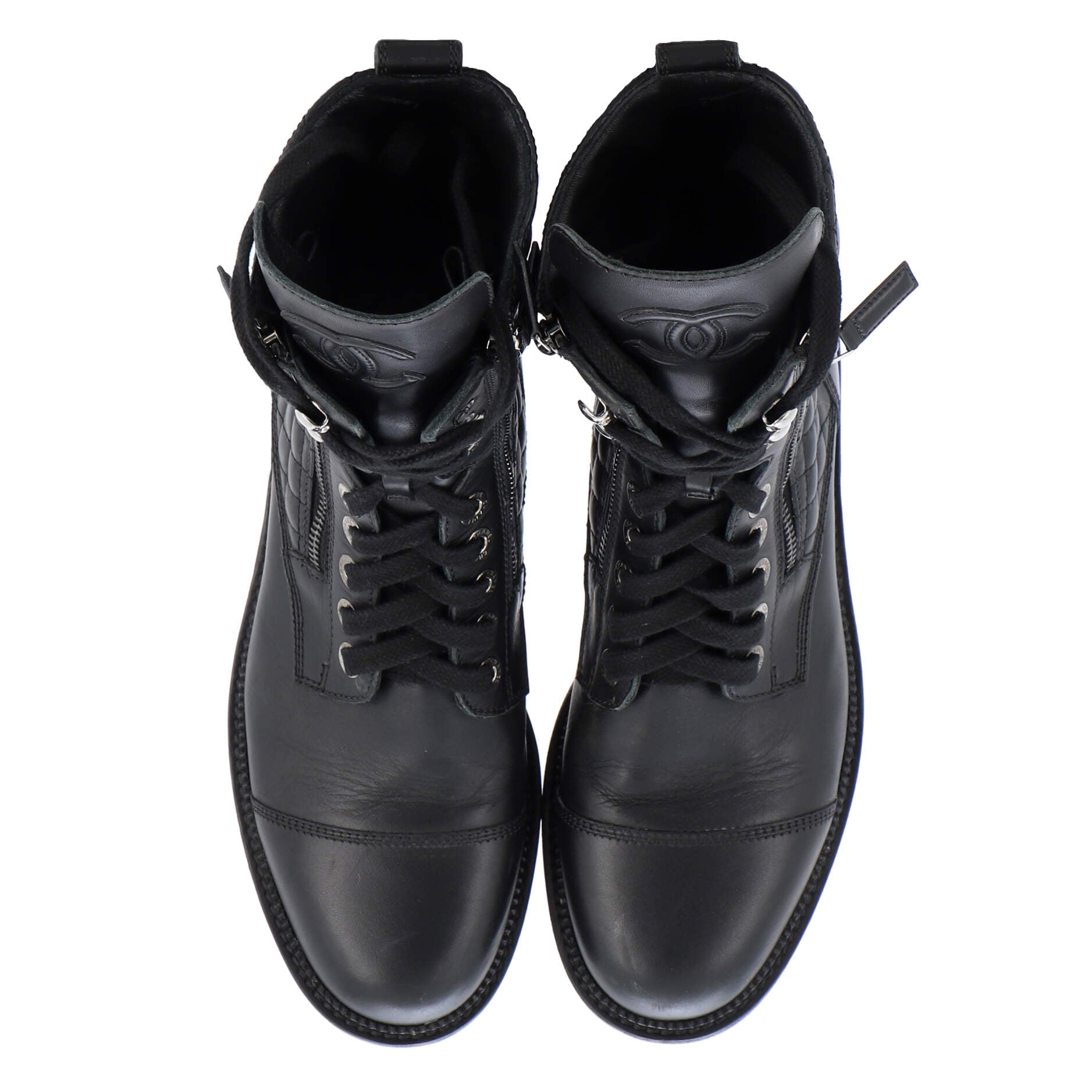 Women's CC Zip Up Combat Boots Quilted Leather