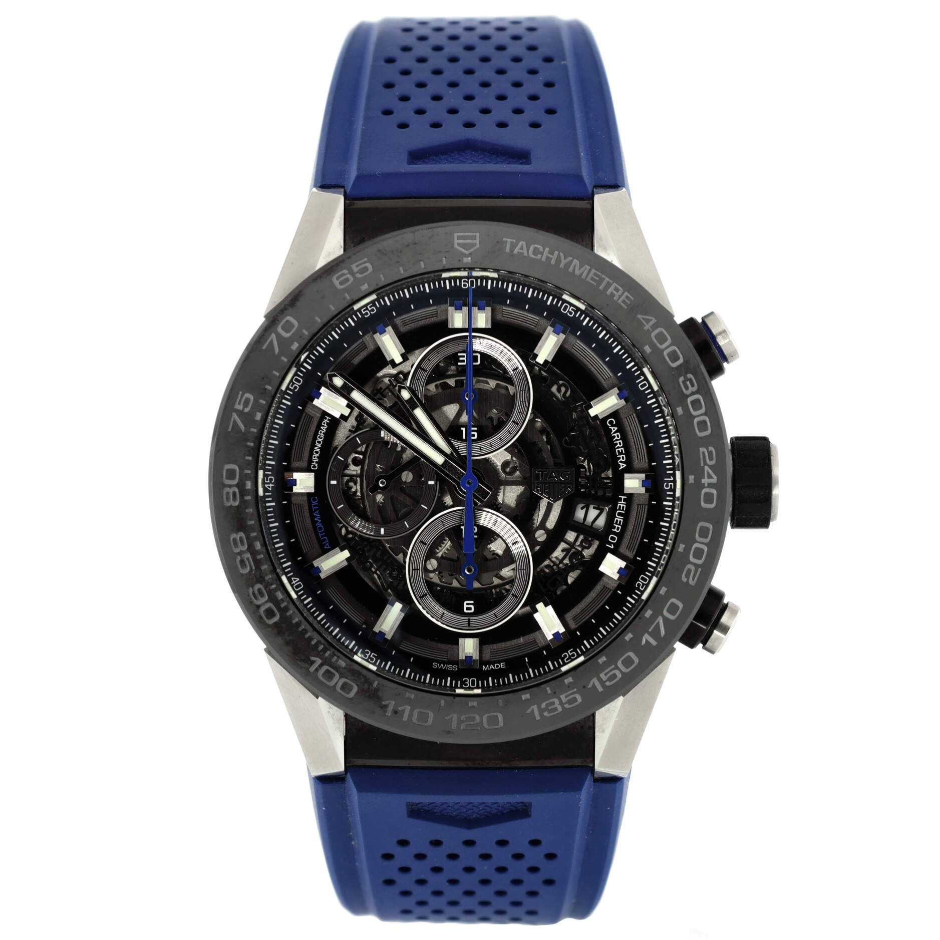 Carrera Calibre Heuer 01 Skeleton Chronograph Automatic Watch Stainless Steel with Ceramic and Rubber 43