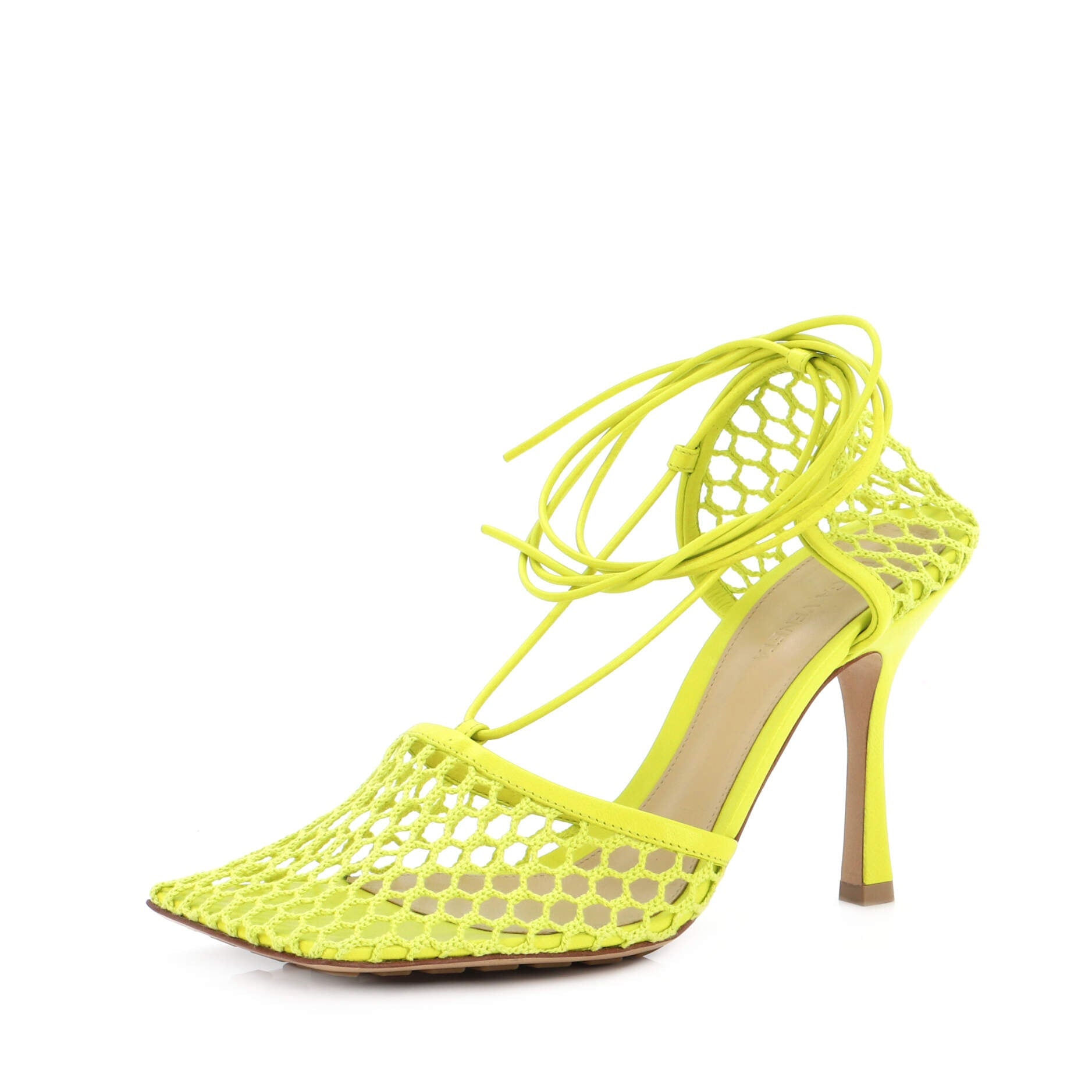 Women's Stretch Ankle Tie Heeled Sandals Mesh with Leather