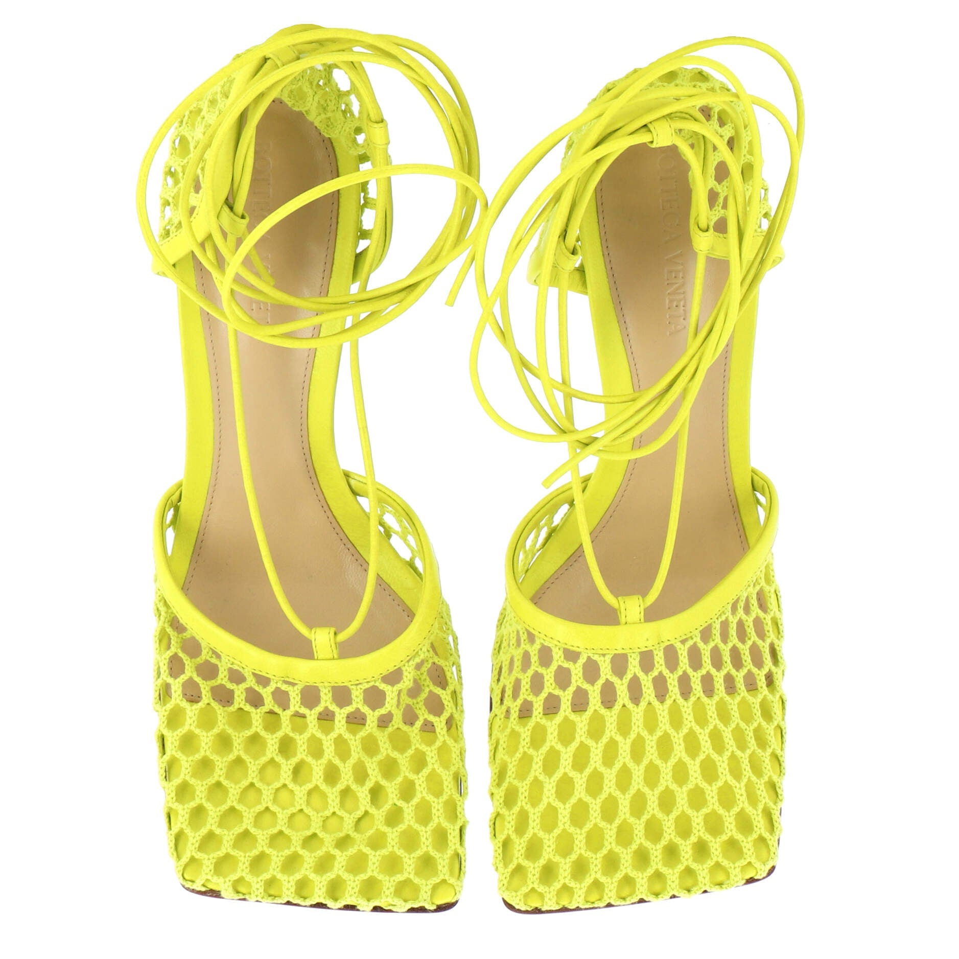 Women's Stretch Ankle Tie Heeled Sandals Mesh with Leather