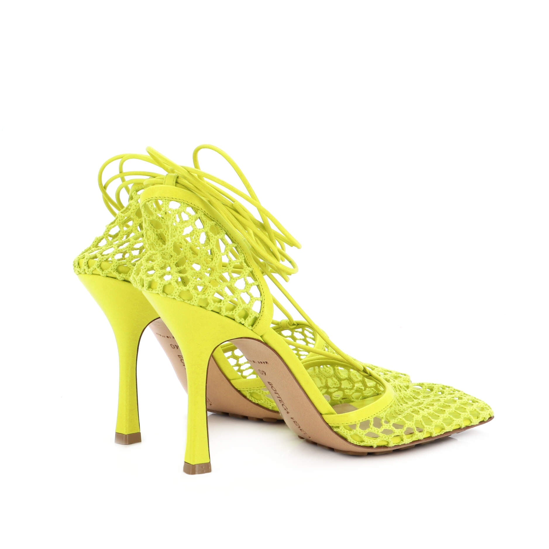 Women's Stretch Ankle Tie Heeled Sandals Mesh with Leather