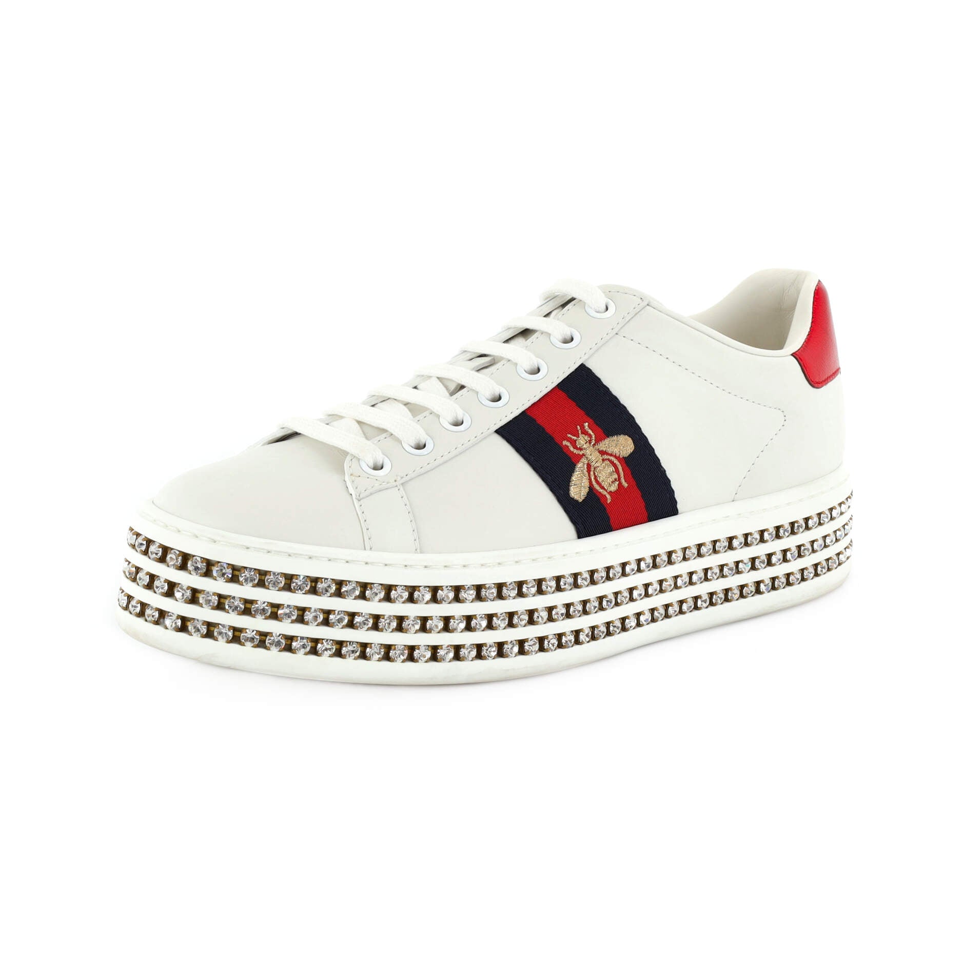 Women's Ace Web Platform Sneakers Leather with Crystals