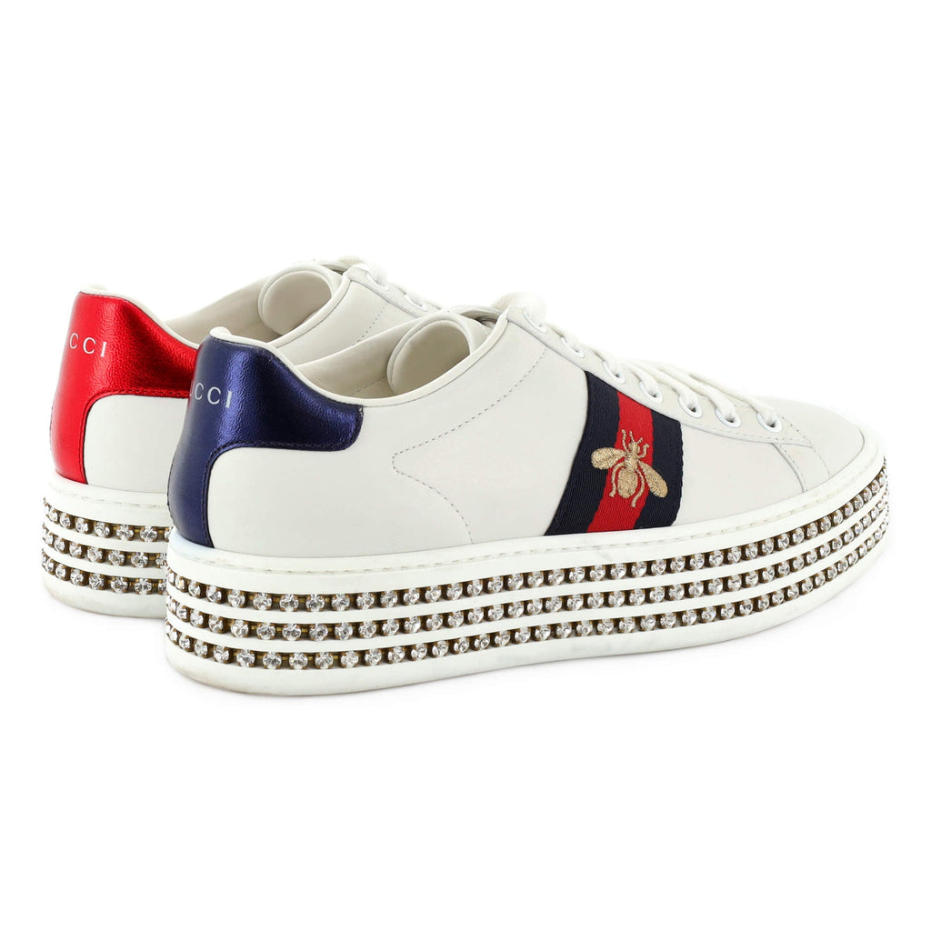 Women's Ace Web Platform Sneakers Leather with Crystals