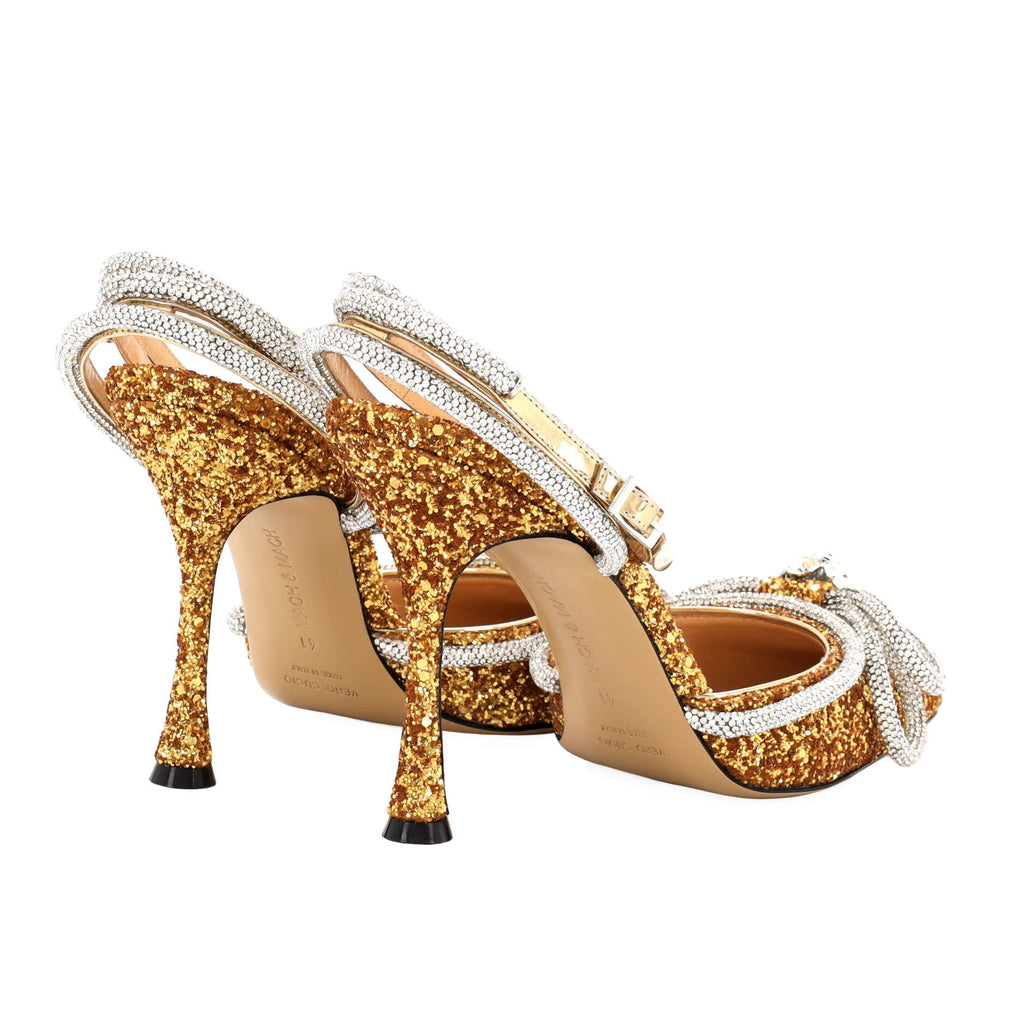 Women's Double Bow Ankle Strap Pumps Glitter 100