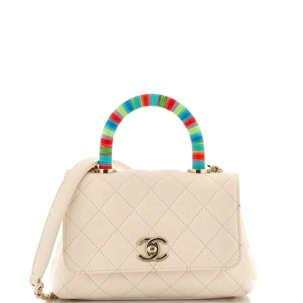 Coco Top Handle Bag Quilted Goatskin with Multicolor Handle Extra Mini