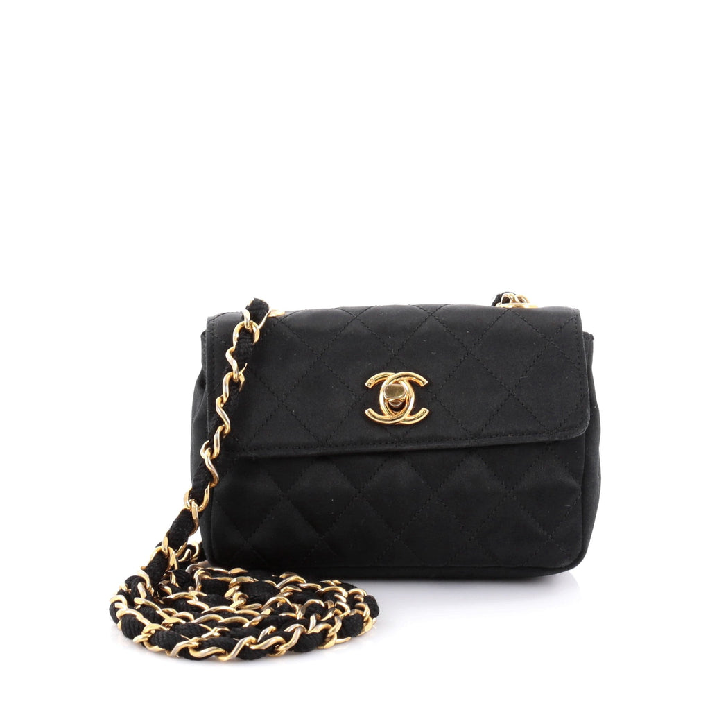 Vintage CC Chain Flap Bag Quilted Satin Extra Mini