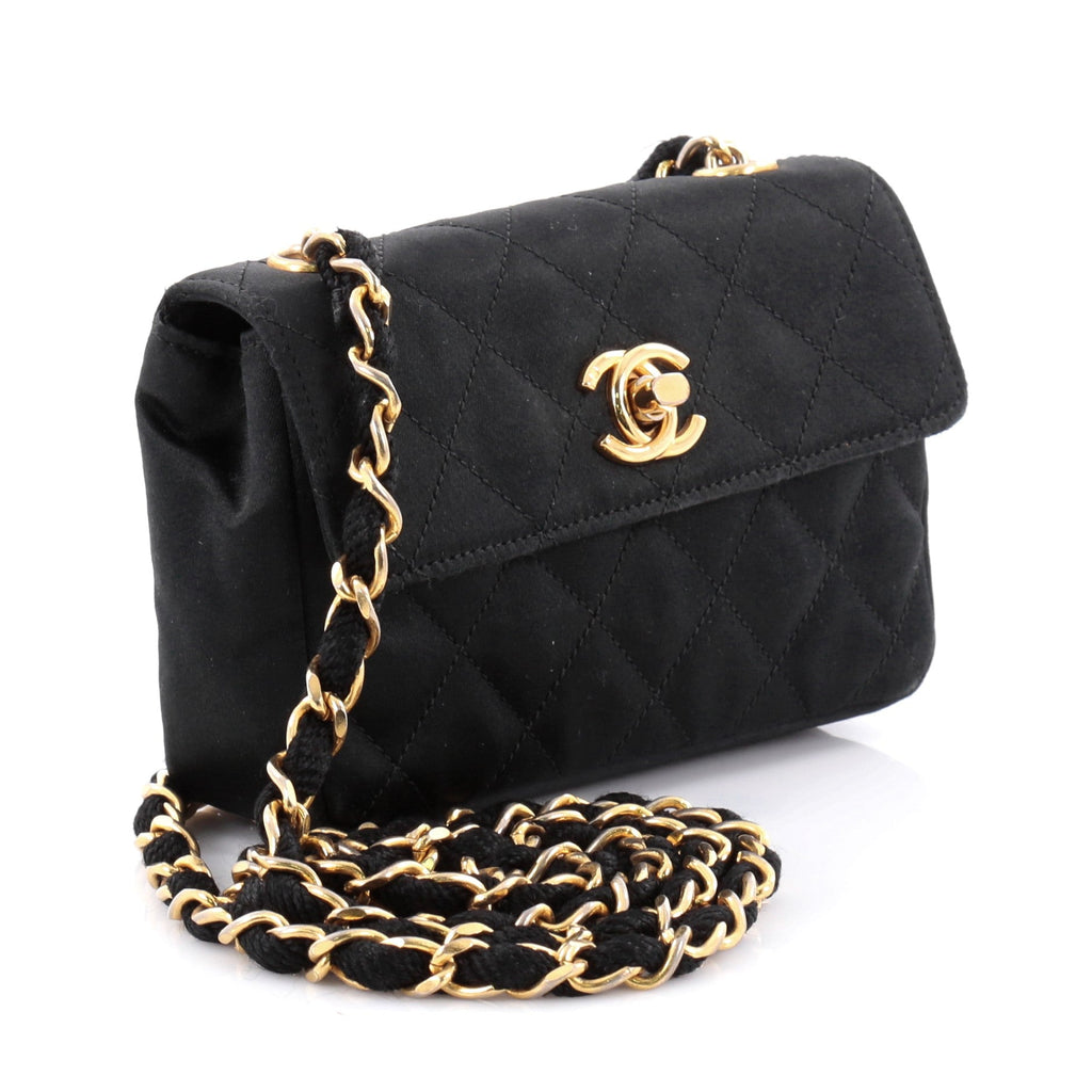 Vintage CC Chain Flap Bag Quilted Satin Extra Mini