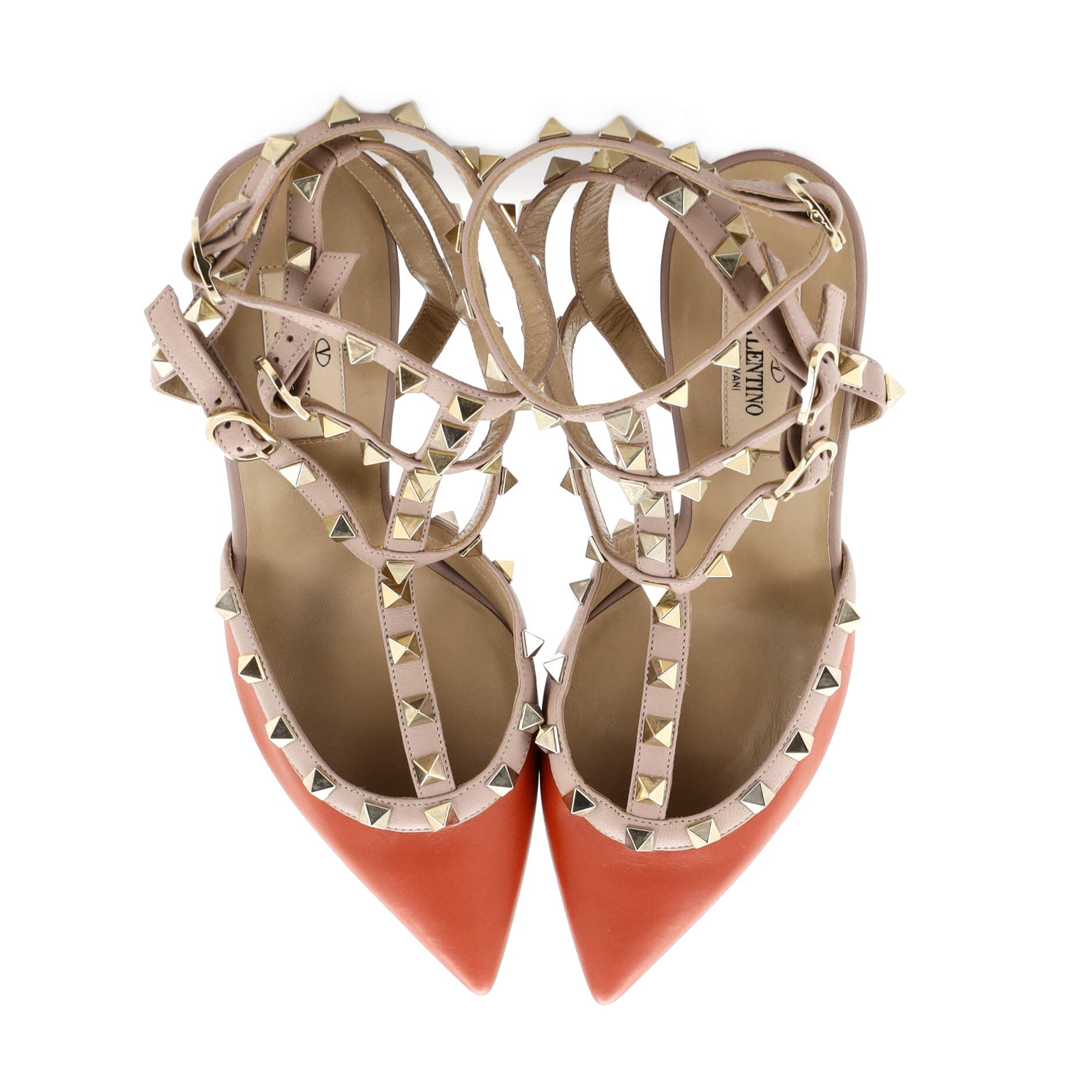 Women's Rockstud Caged Ankle Strap Pumps Leather 65