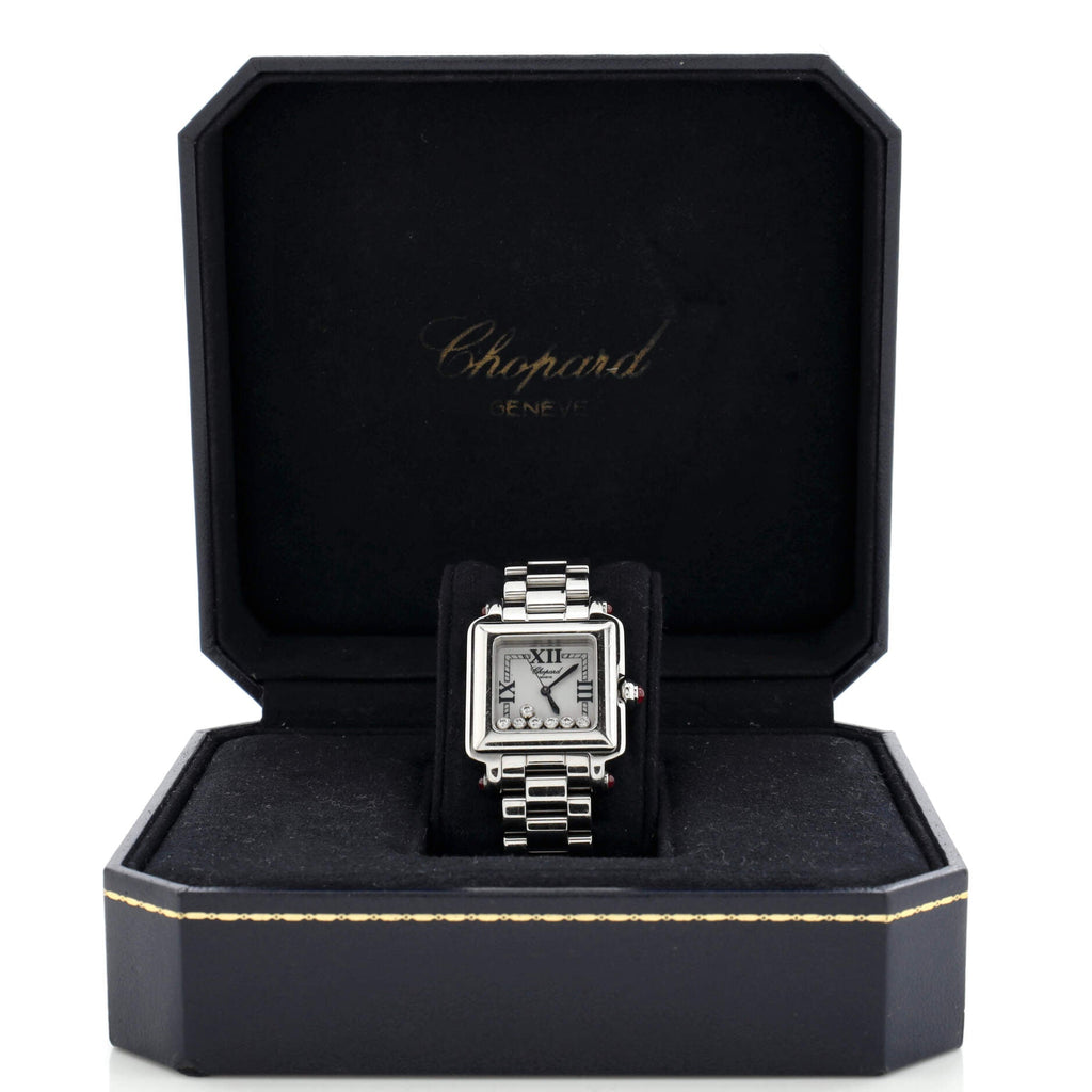 Happy Sport Square Quartz Watch Stainless Steel with Floating Diamonds 27