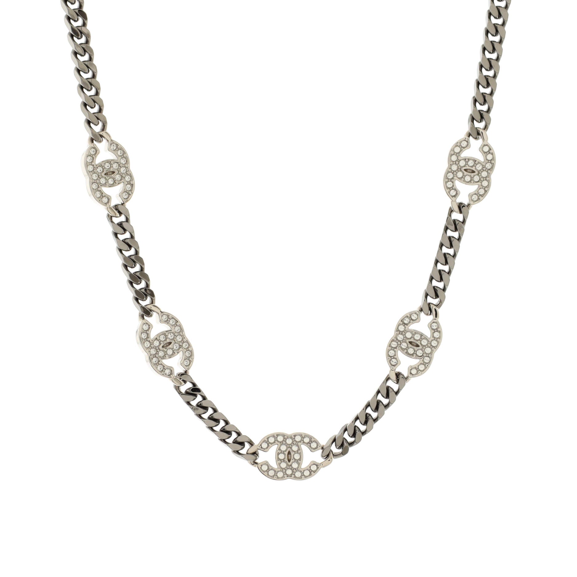 CC Station Chain Choker Necklace Ruthenium and Crystals