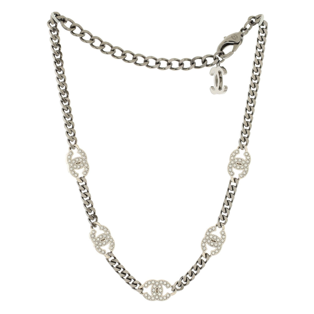 CC Station Chain Choker Necklace Ruthenium and Crystals