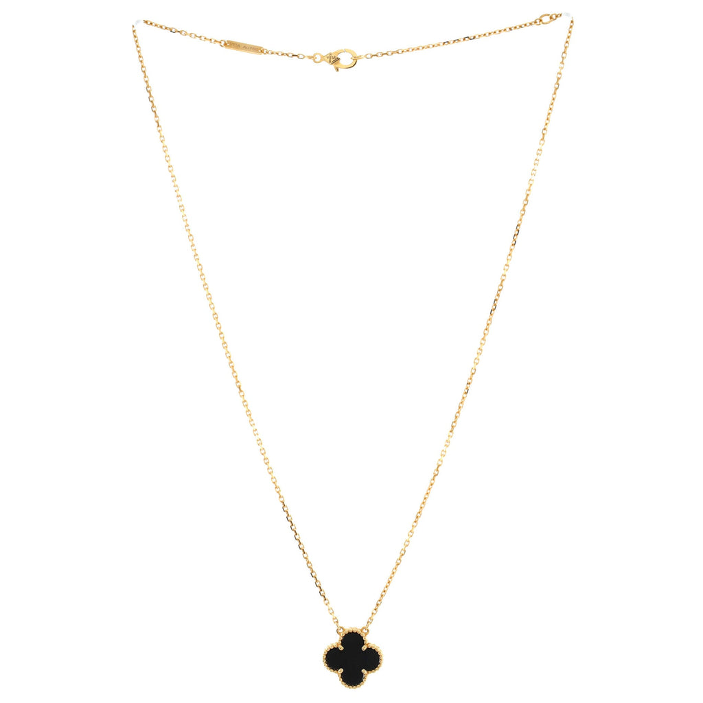 Vintage Alhambra Pendant Necklace 18K Yellow Gold and Onyx
