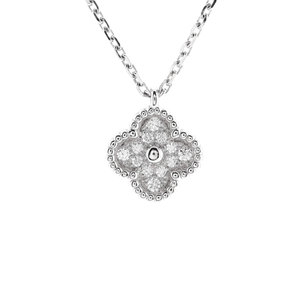 Sweet Alhambra Pendant Necklace 18K White Gold with Diamonds