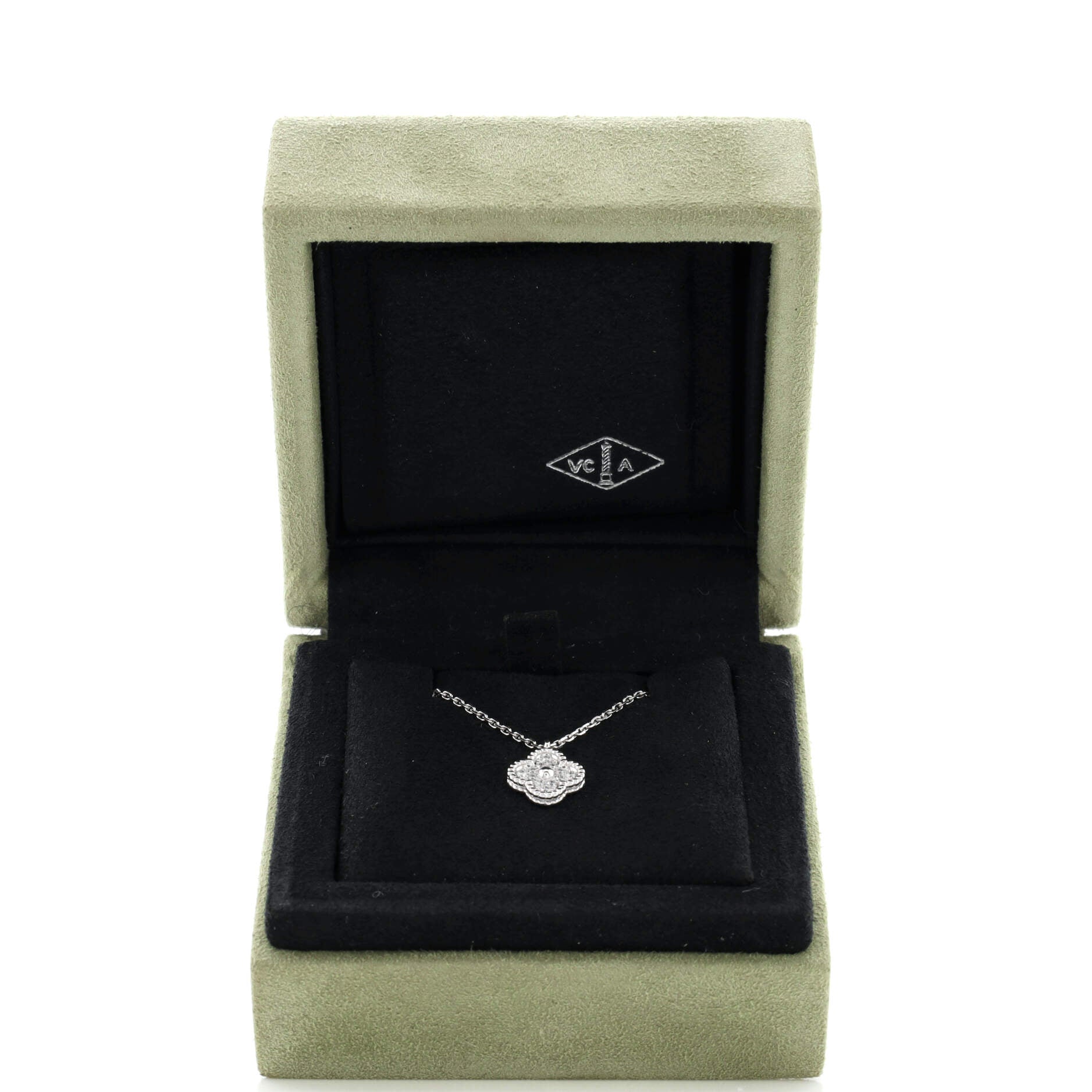 Sweet Alhambra Pendant Necklace 18K White Gold with Diamonds