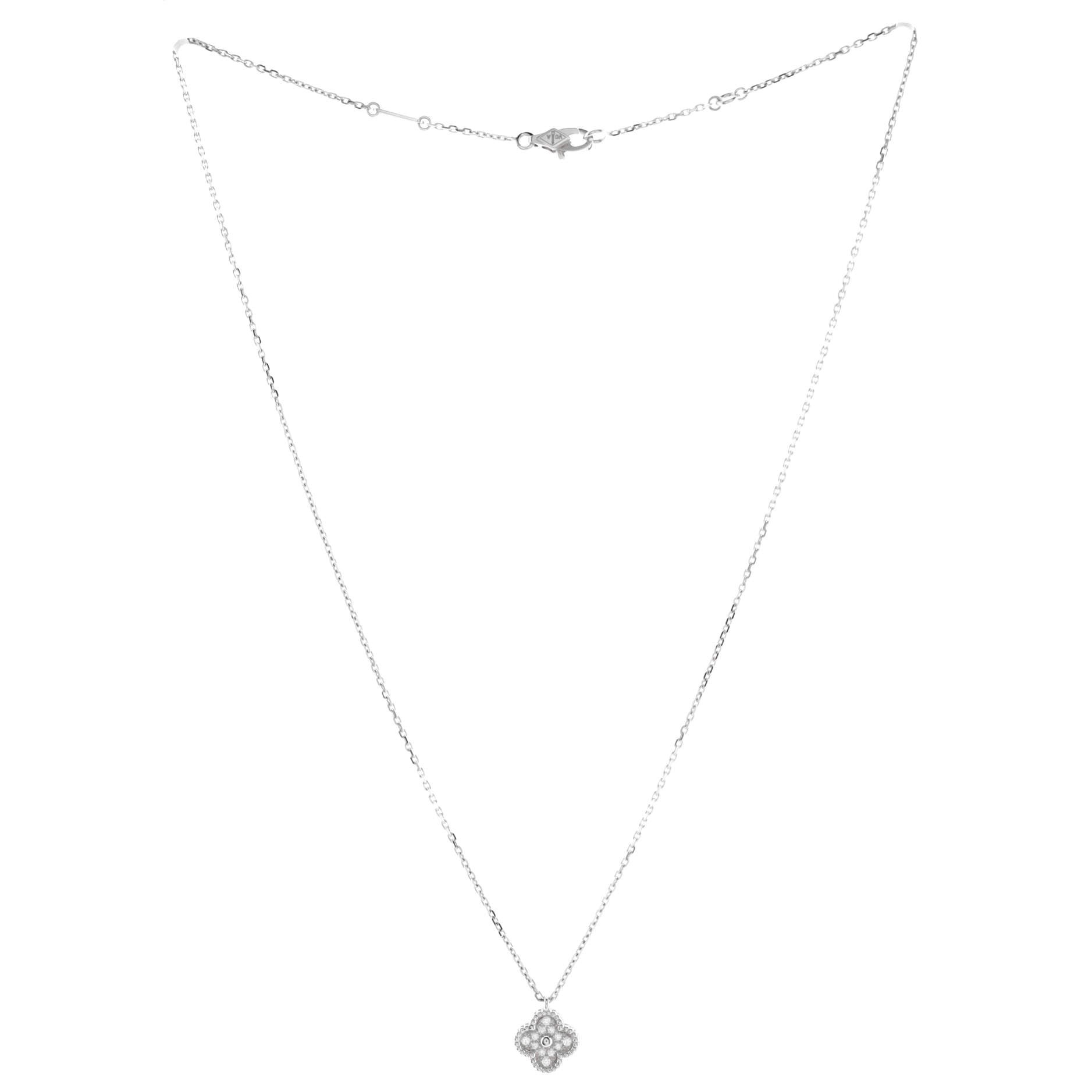 Sweet Alhambra Pendant Necklace 18K White Gold with Diamonds