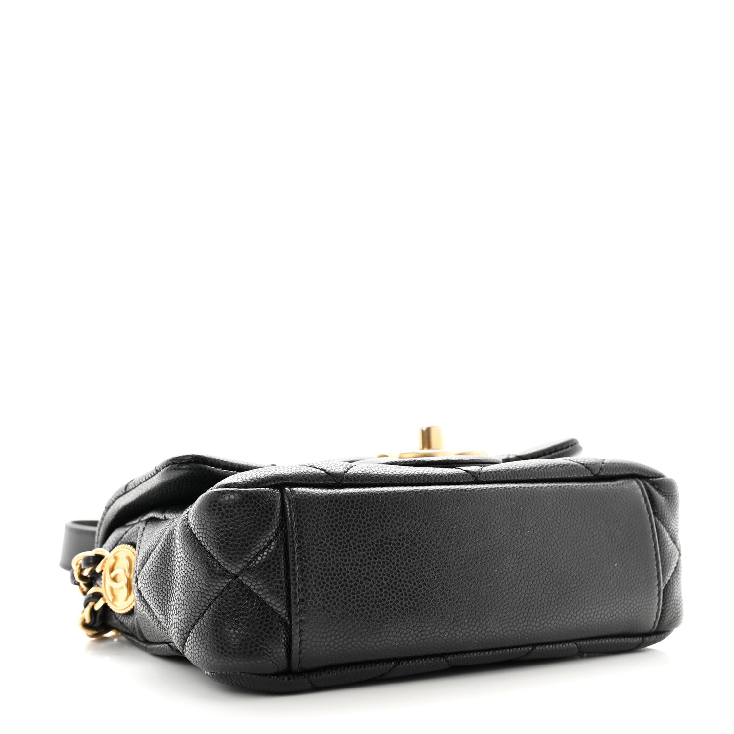 Caviar Quilted Mini Twist Your Buttons Flap Black
