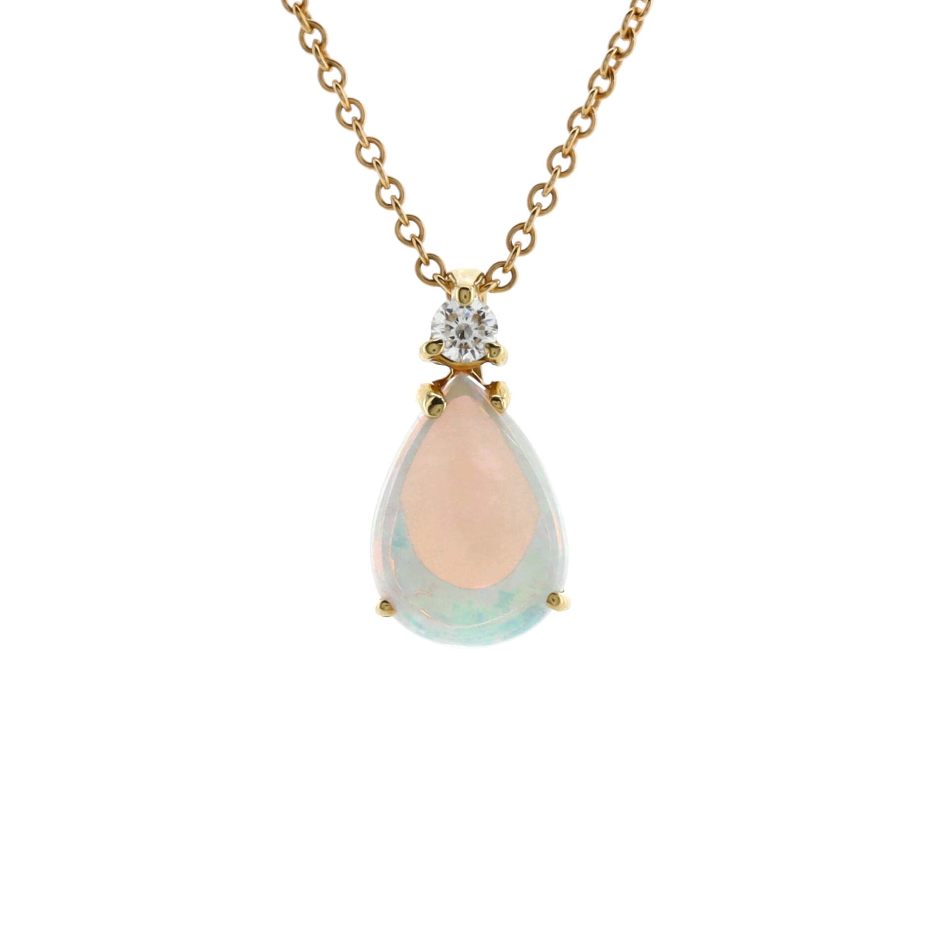 Teardrop Pendant Necklace 18k Yellow Gold with Opal and Diamond
