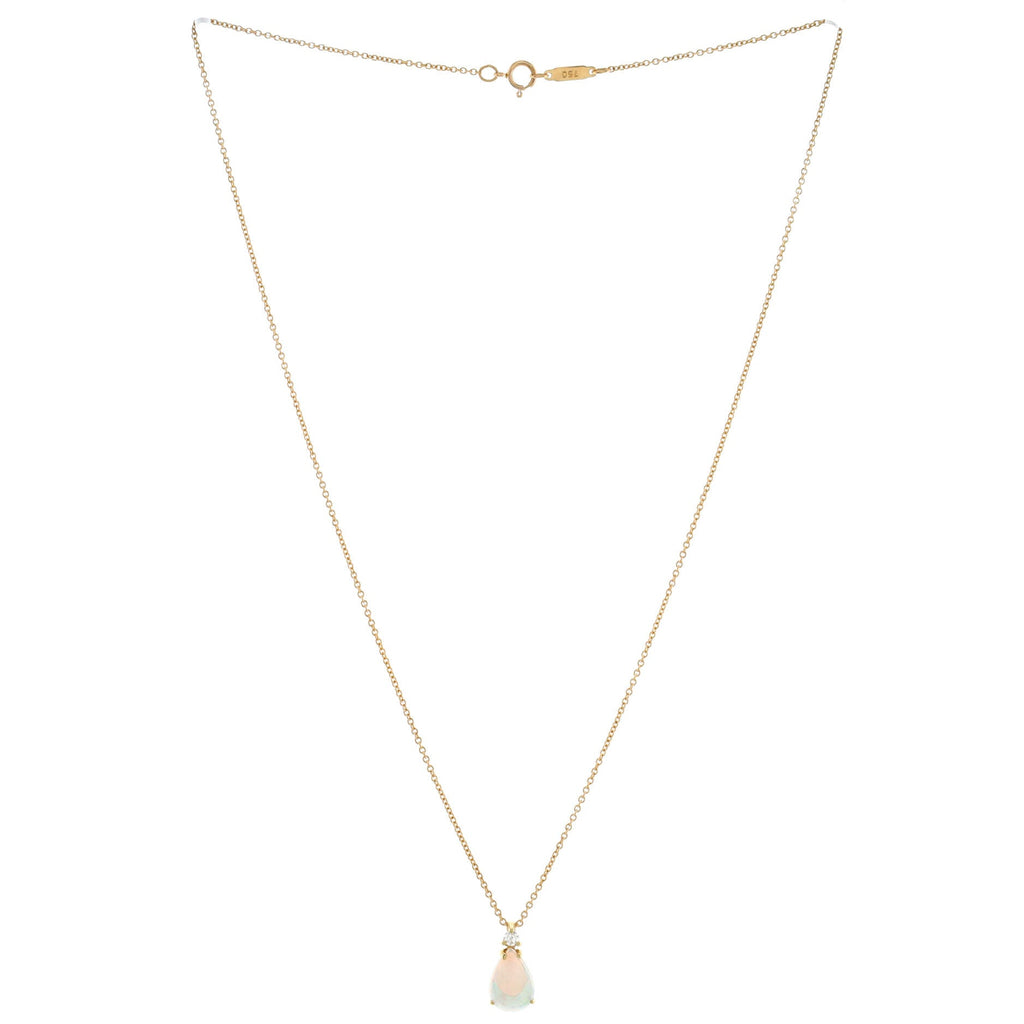 Teardrop Pendant Necklace 18k Yellow Gold with Opal and Diamond