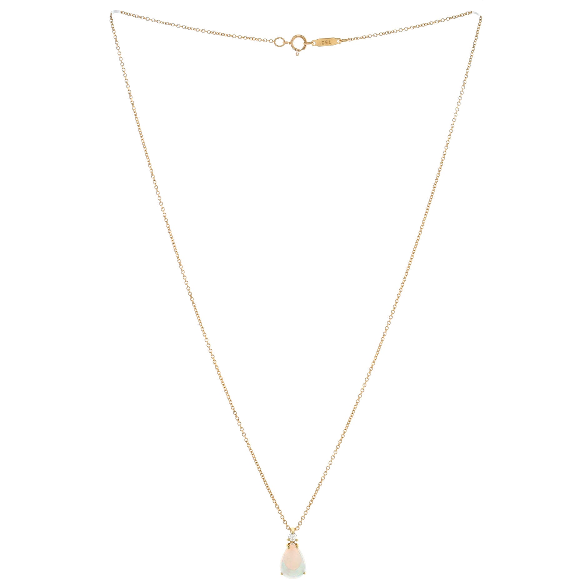 Teardrop Pendant Necklace 18k Yellow Gold with Opal and Diamond