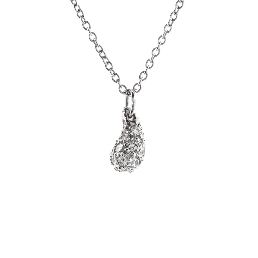 Elsa Peretti Teardrop Pendant Necklace Platinum with Diamonds Small