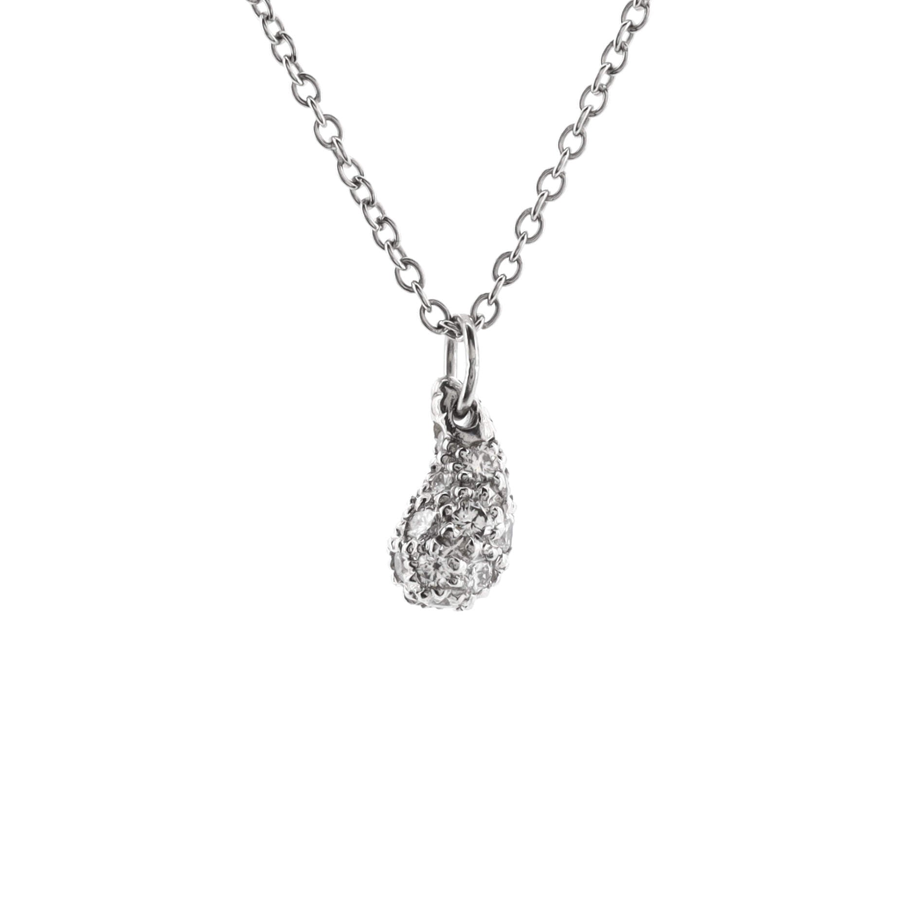 Elsa Peretti Teardrop Pendant Necklace Platinum with Diamonds Small