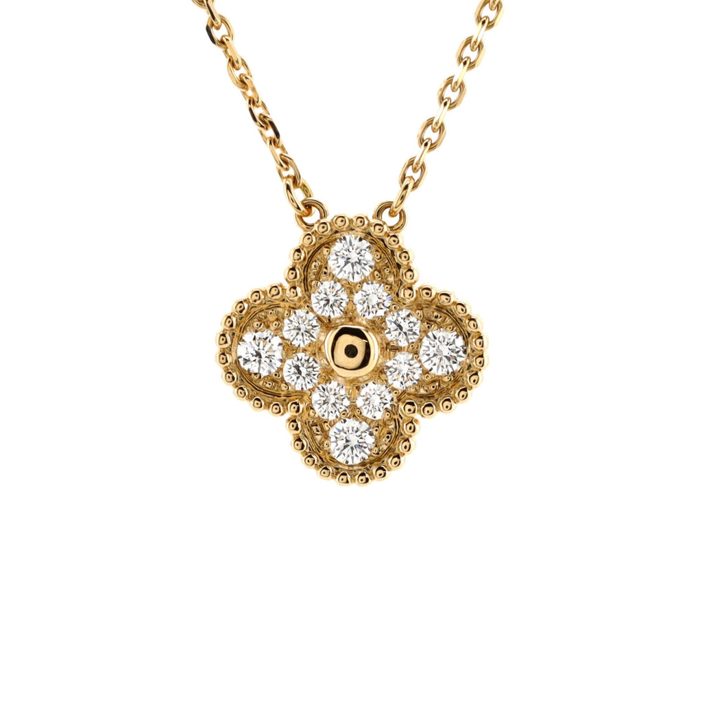 Vintage Alhambra Pendant Necklace 18K Yellow Gold and Diamonds