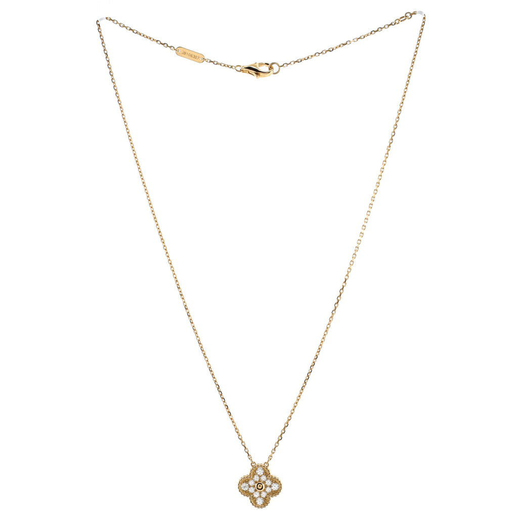 Vintage Alhambra Pendant Necklace 18K Yellow Gold and Diamonds