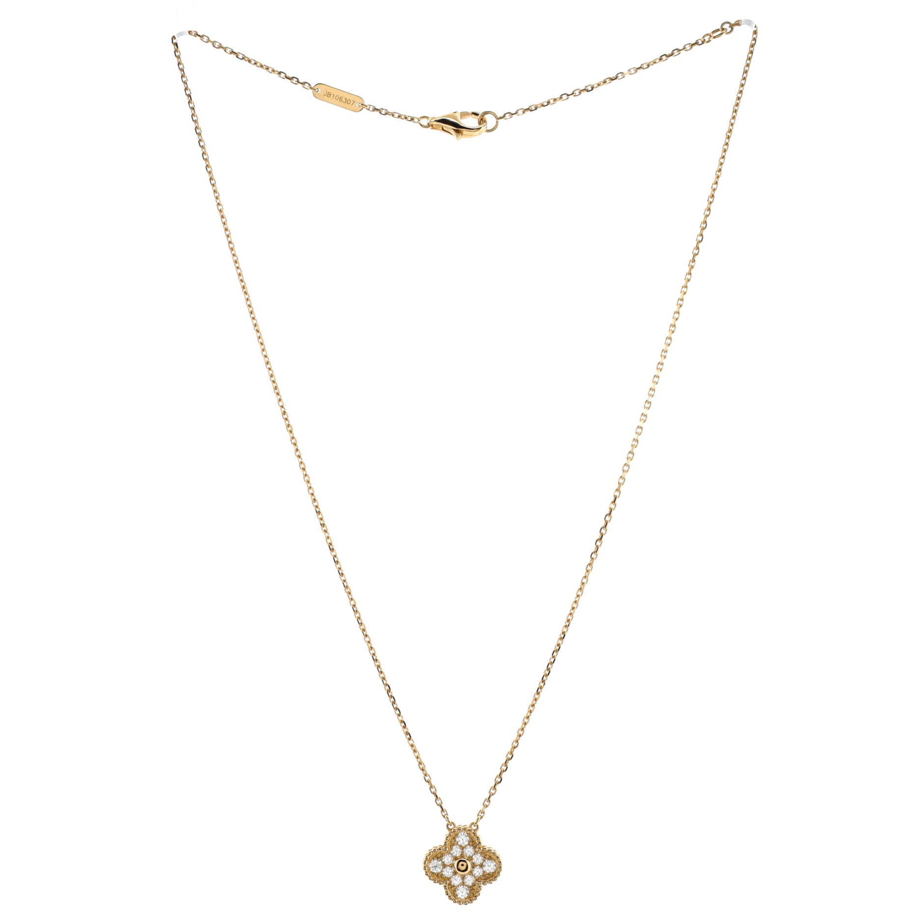 Vintage Alhambra Pendant Necklace 18K Yellow Gold and Diamonds