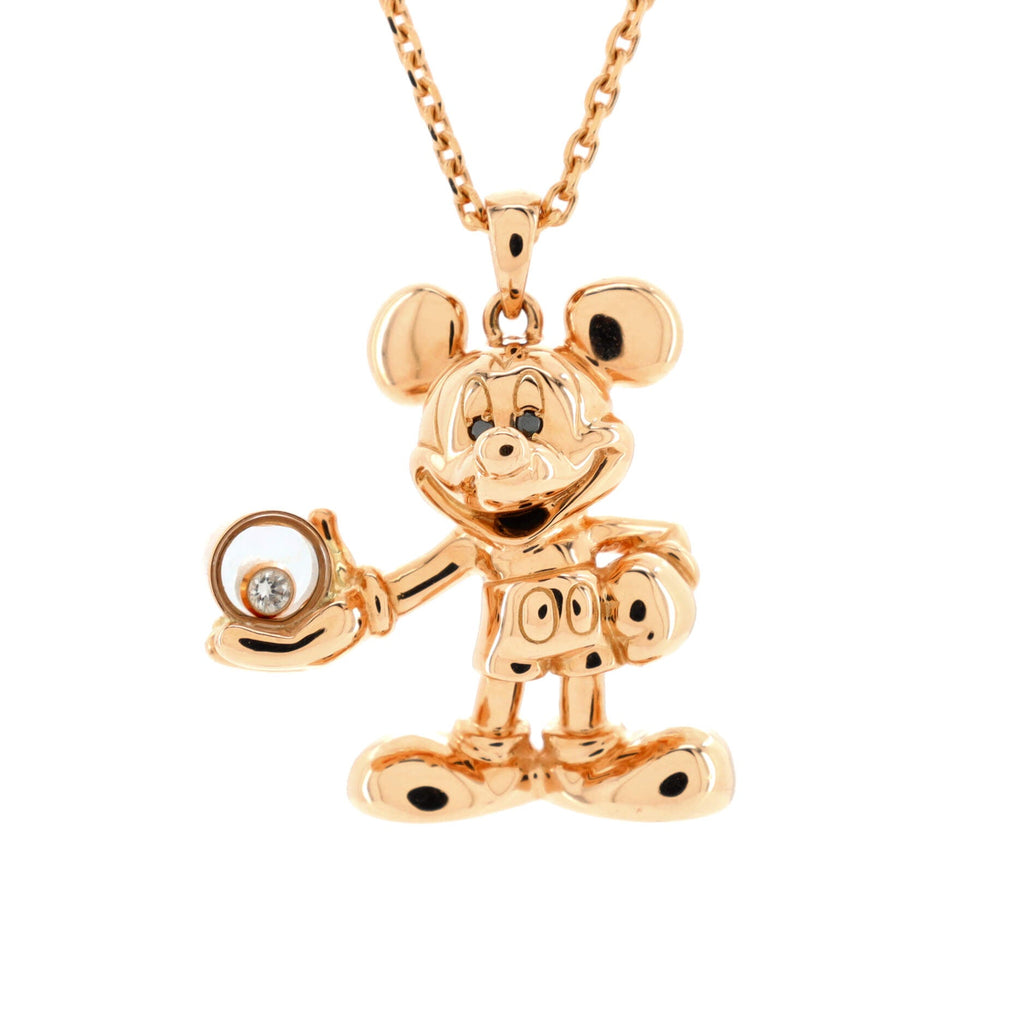 Happy Diamond Mickey Mouse Pendant Necklace 18K Rose Gold with Black Diamonds and 1 Floating Diamond