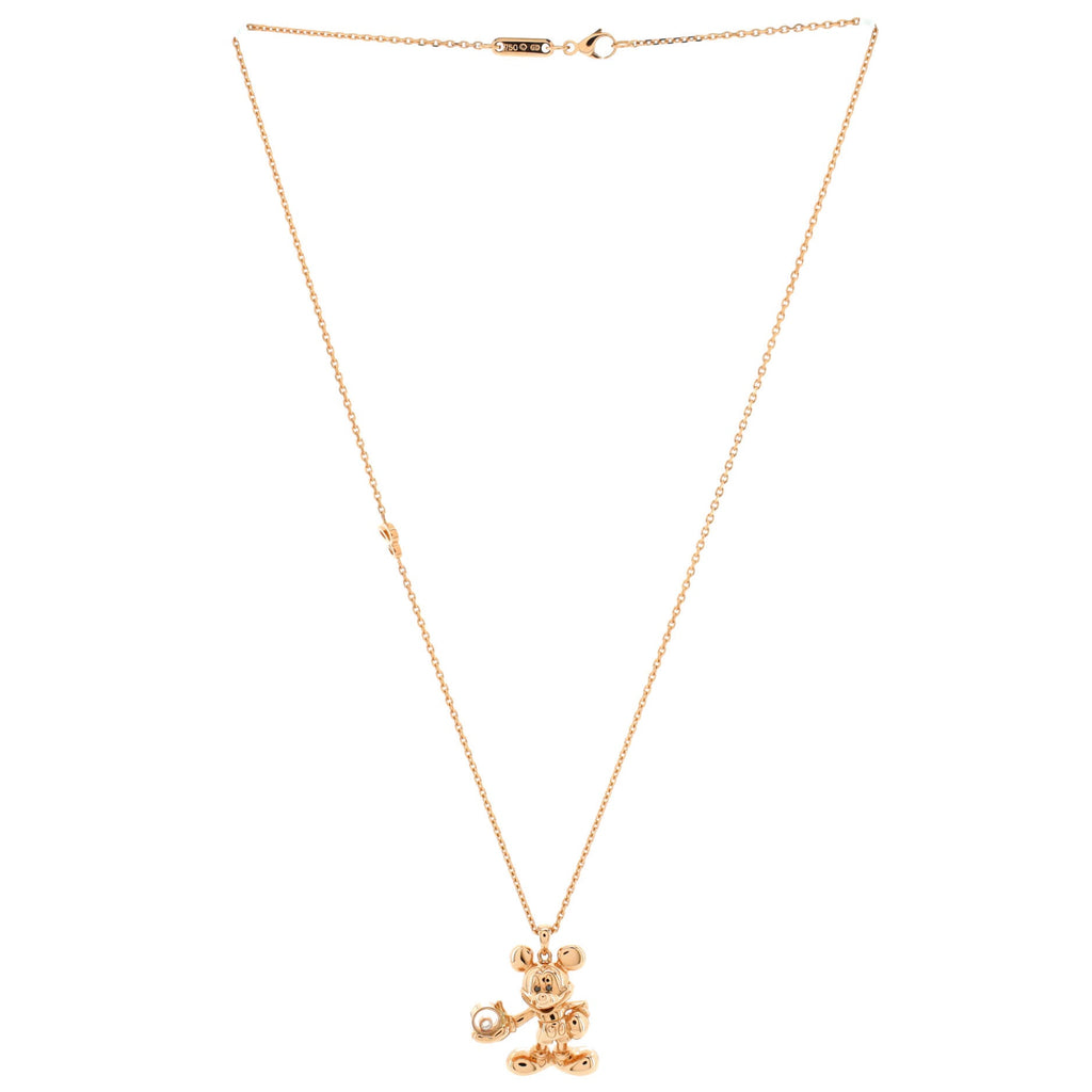 Happy Diamond Mickey Mouse Pendant Necklace 18K Rose Gold with Black Diamonds and 1 Floating Diamond