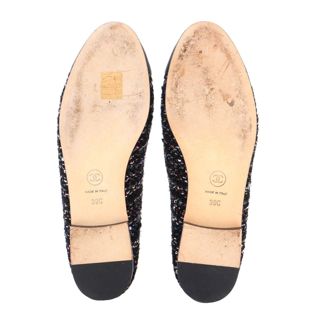 Women's CC Cap Toe Bow Ballerina Flats Tweed with Sequins and Satin
