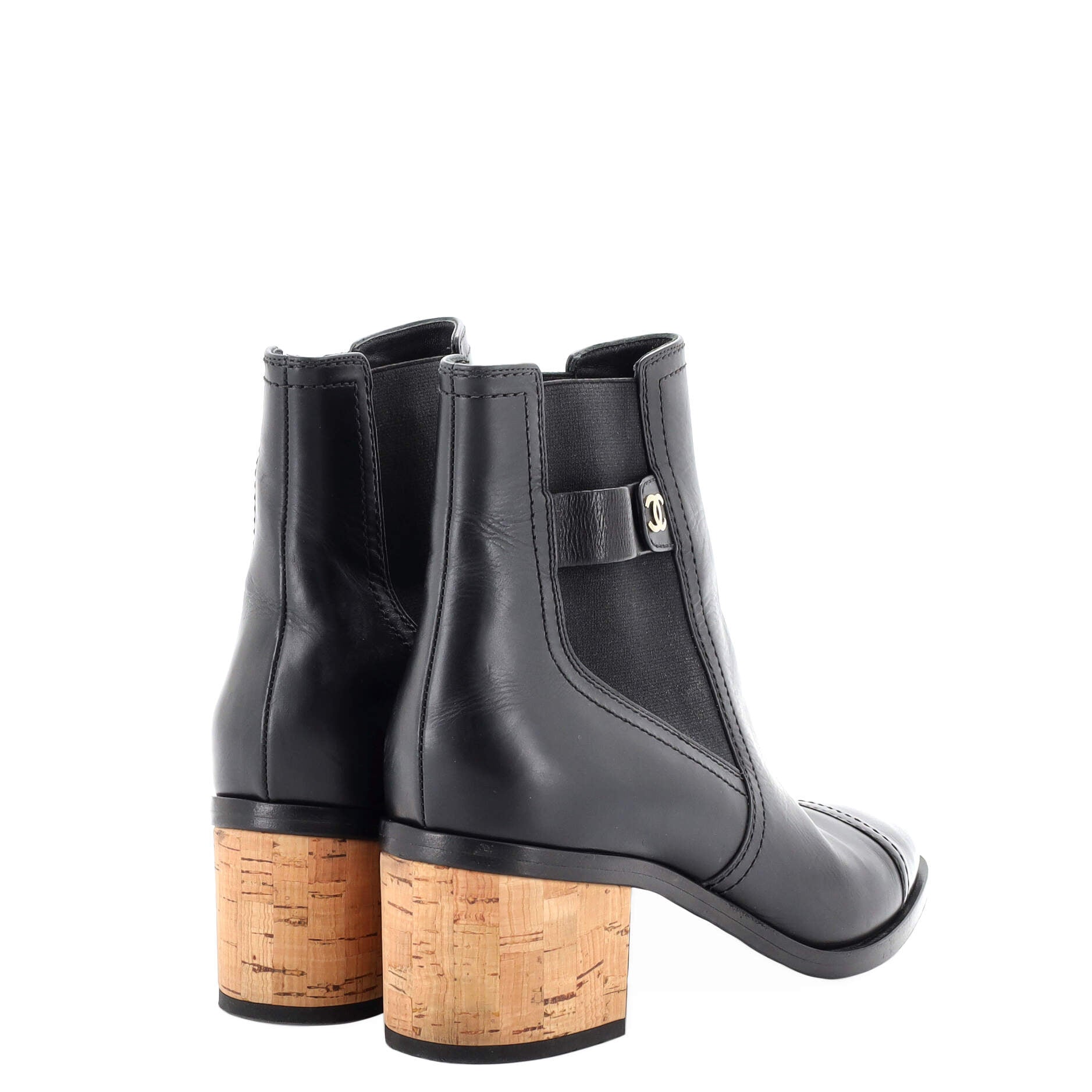 Women's CC Cap Toe Ankle Boots Leather with Patent and Cork