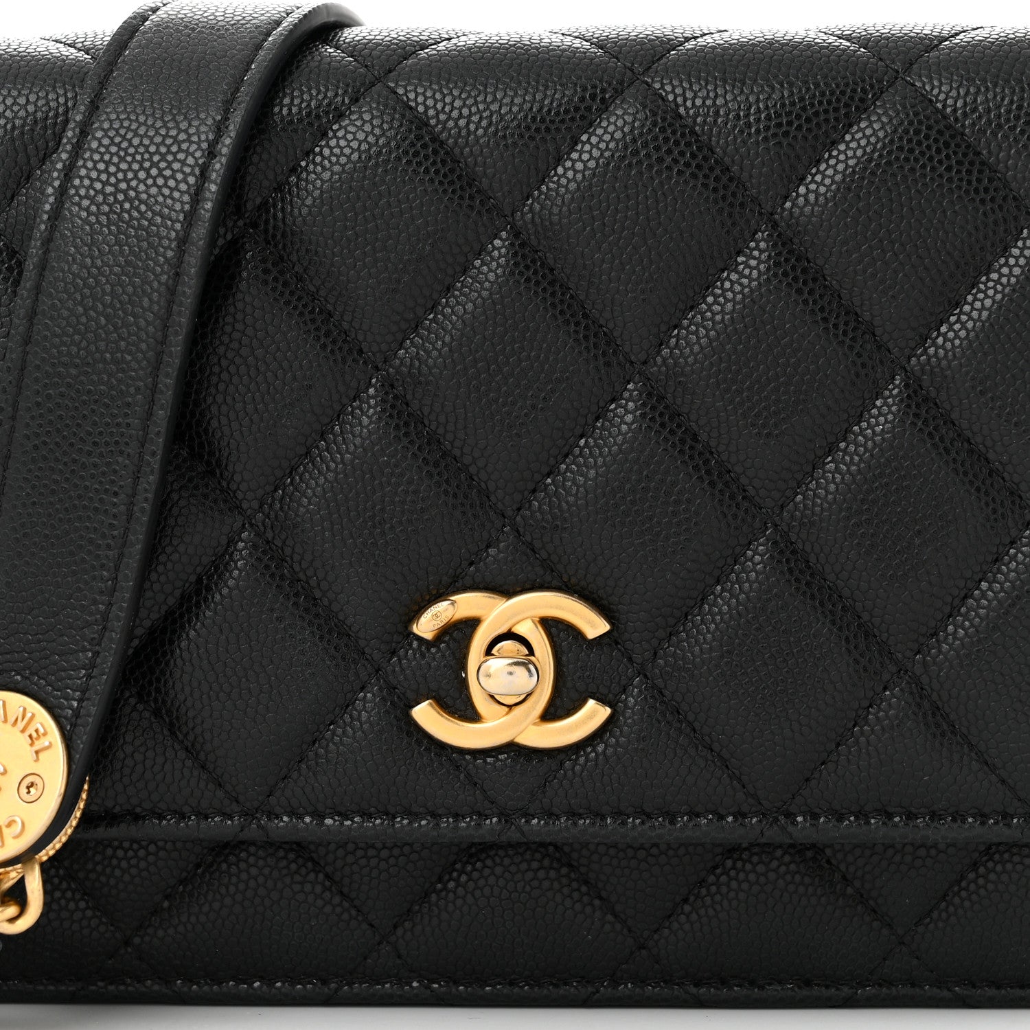 Caviar Quilted Twist Your Buttons Wallet On Chain WOC Black