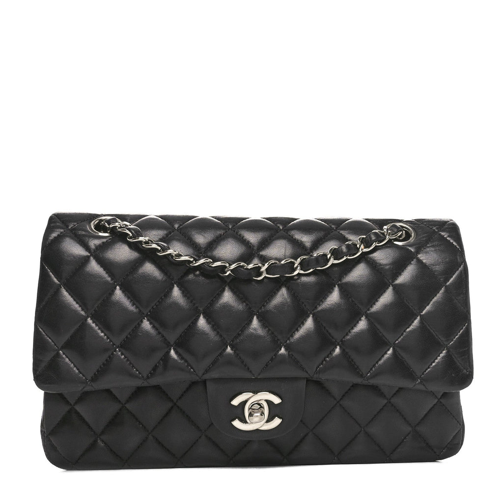 Lambskin Quilted Medium Double Flap Black