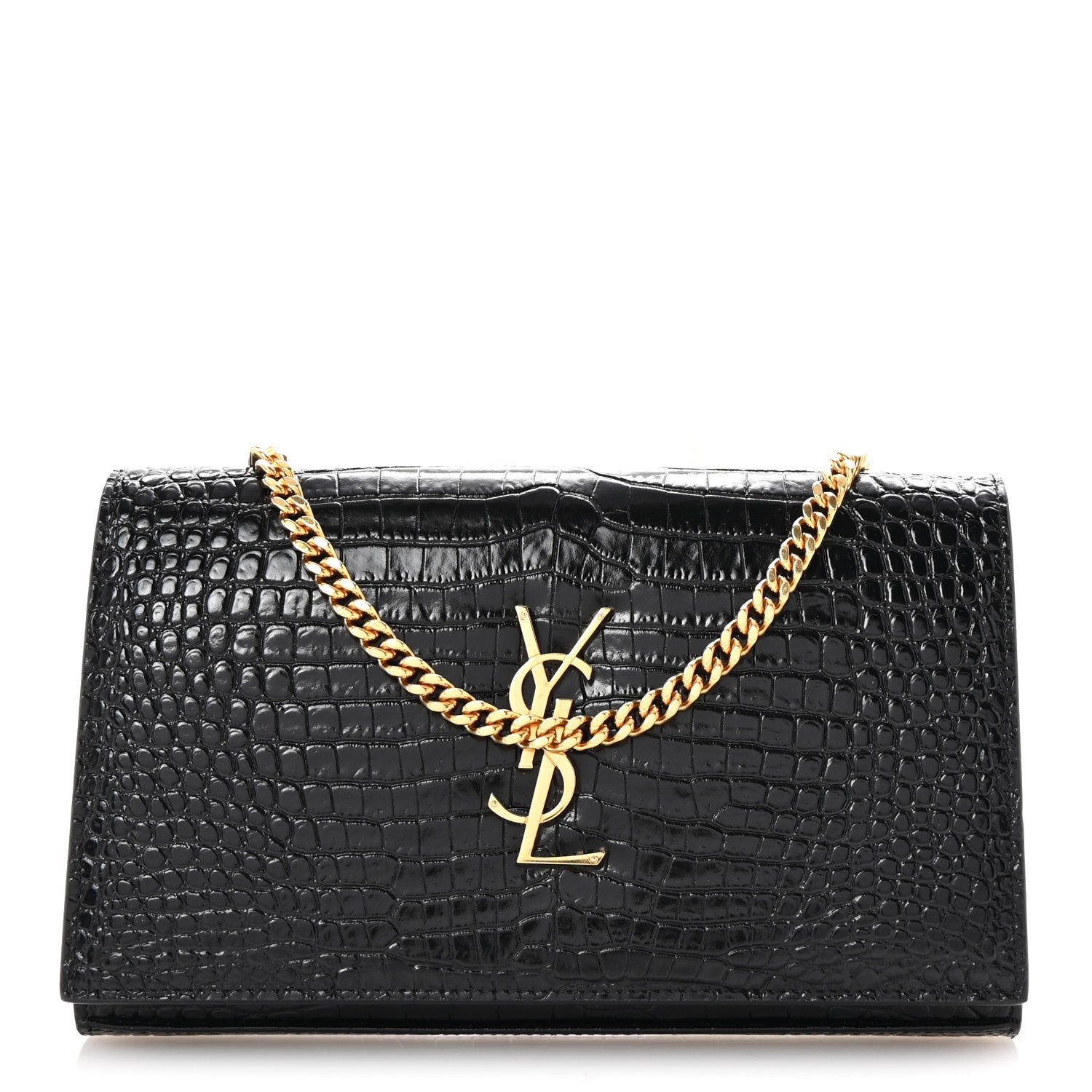 Calfskin Crocodile Embossed Cassandre Wallet On Chain WOC Black