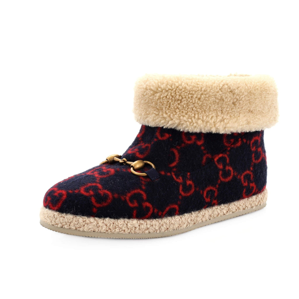 Women's Fria Horsebit Ankle Boots GG Wool and Shearling